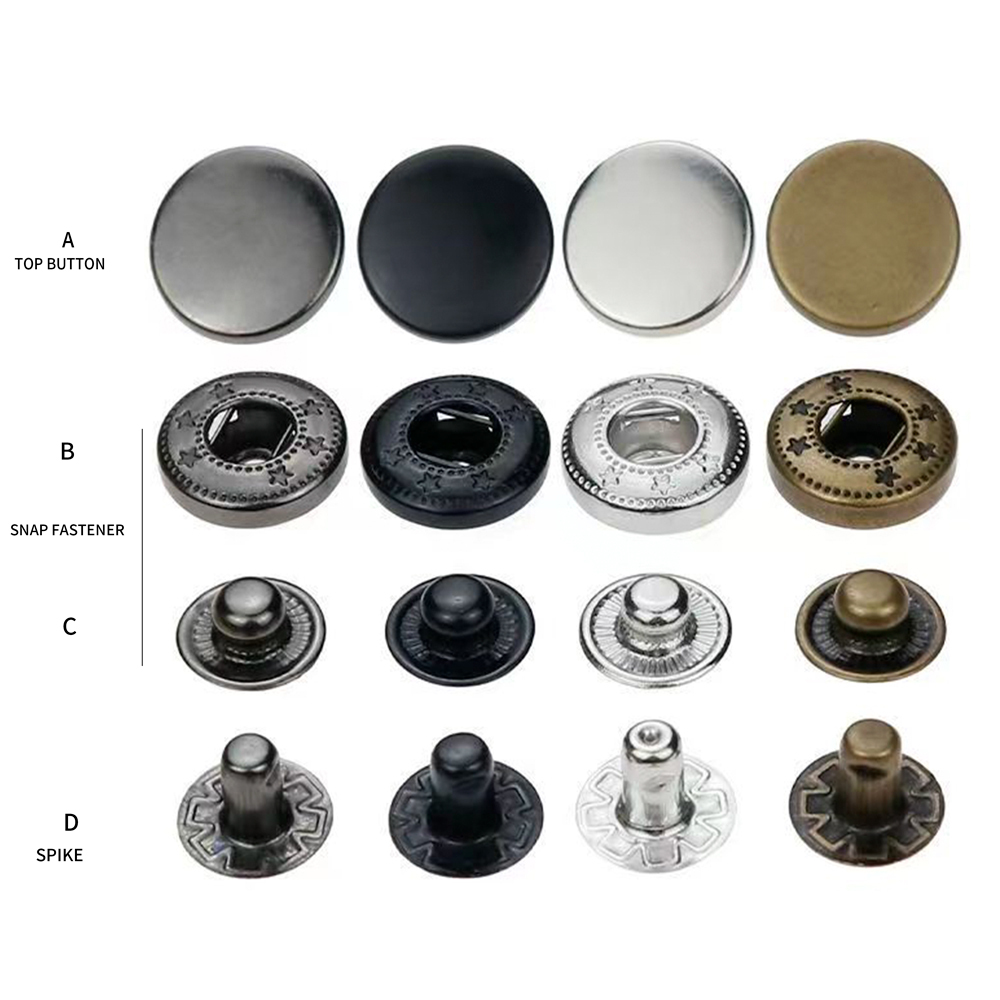 Hot Sale Factory Wholesale Customized Color And Logo Four Part Round Metal Button For Clothes And Bags Metal Spring Snap Button