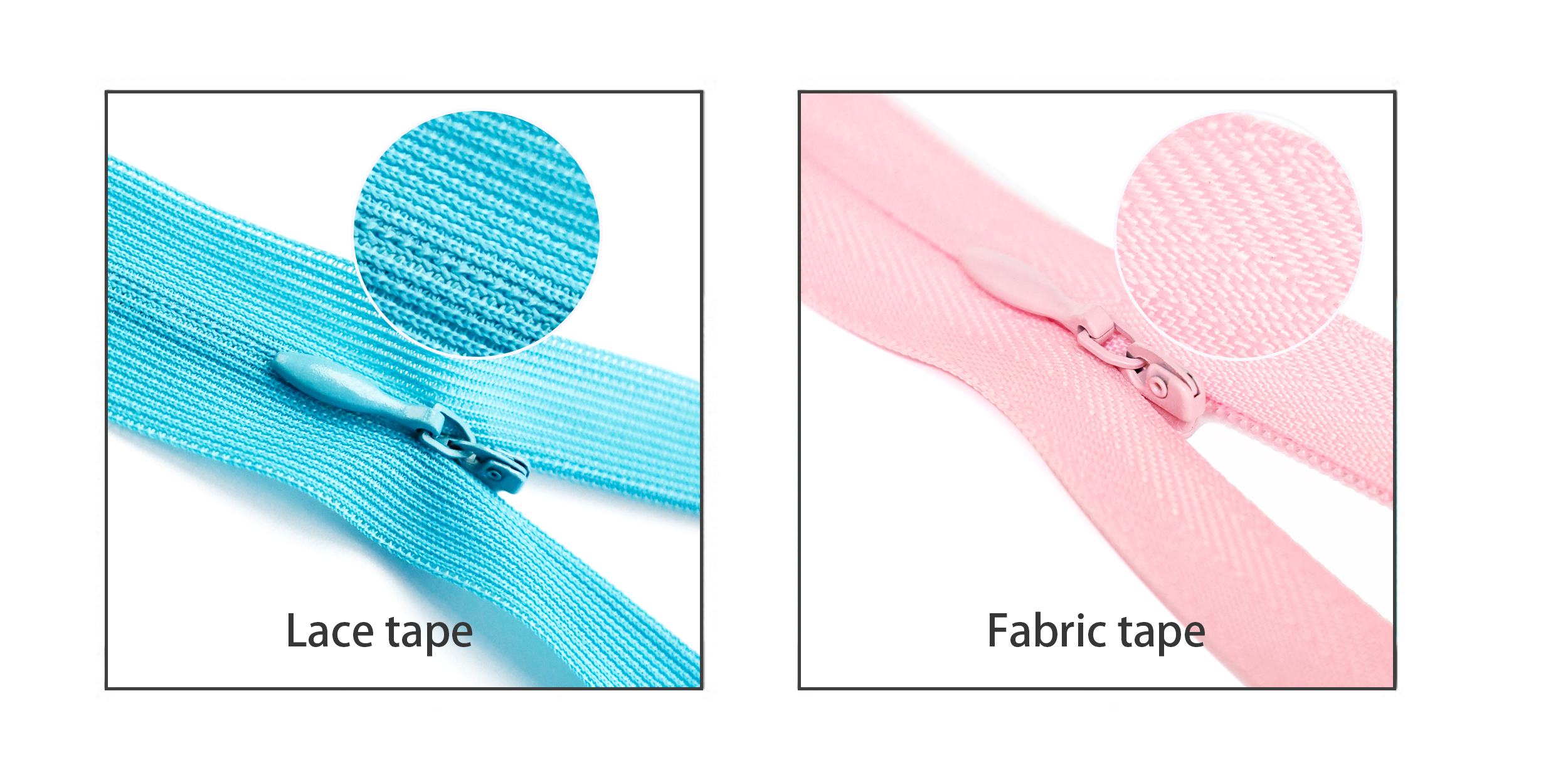 different tapes of invisible zippers