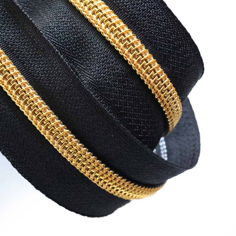 High quality nylon 5# plating color zipper in roll customized nylon long chain zipper for shoes boots long chain nylon zipper