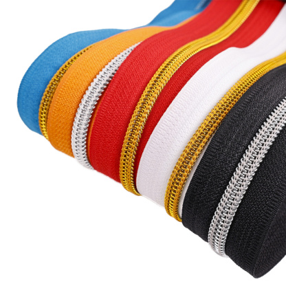 High quality nylon 5# plating color zipper in roll customized nylon long chain zipper for shoes boots long chain nylon zipper