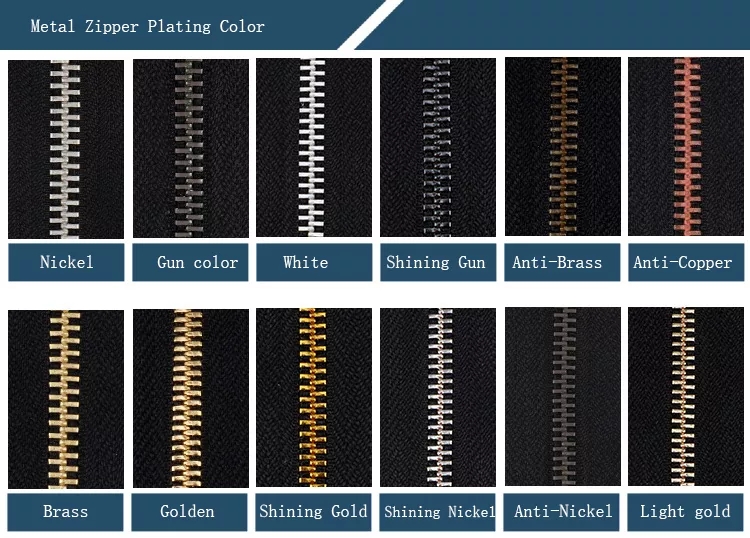 metal zipper plating color