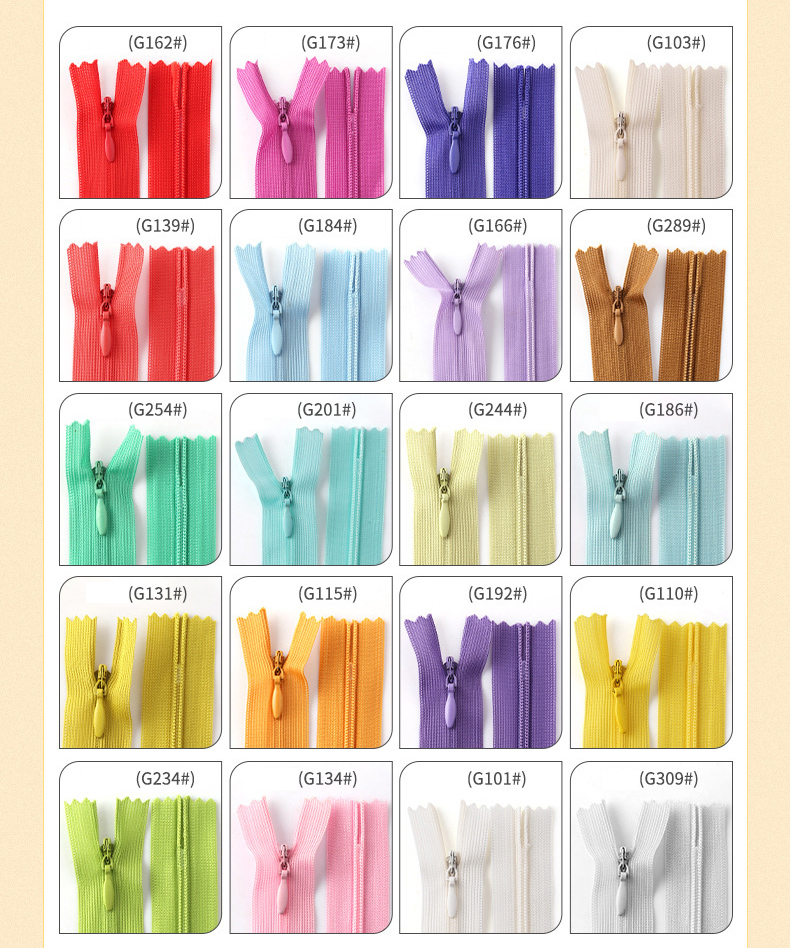 colorful invisible zippers
