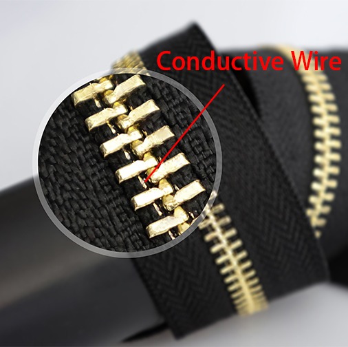 Aluminium meter zipper with conductive wire