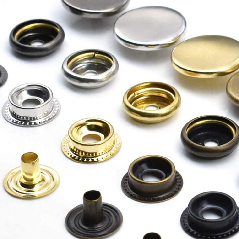 Supply 201# 203# ring snap button wholesale 4 parts metal stainless steel and brass fastener button with custom LOGO For Clothes