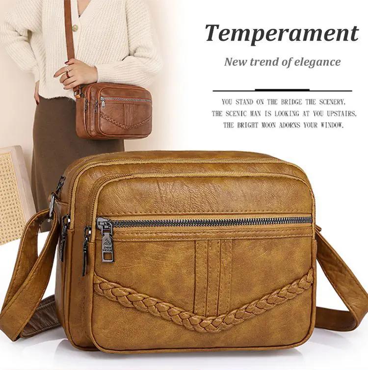 Miękka skórzana tekstura prosta pleciona torba na ramię na co dzień mała kwadratowa torba