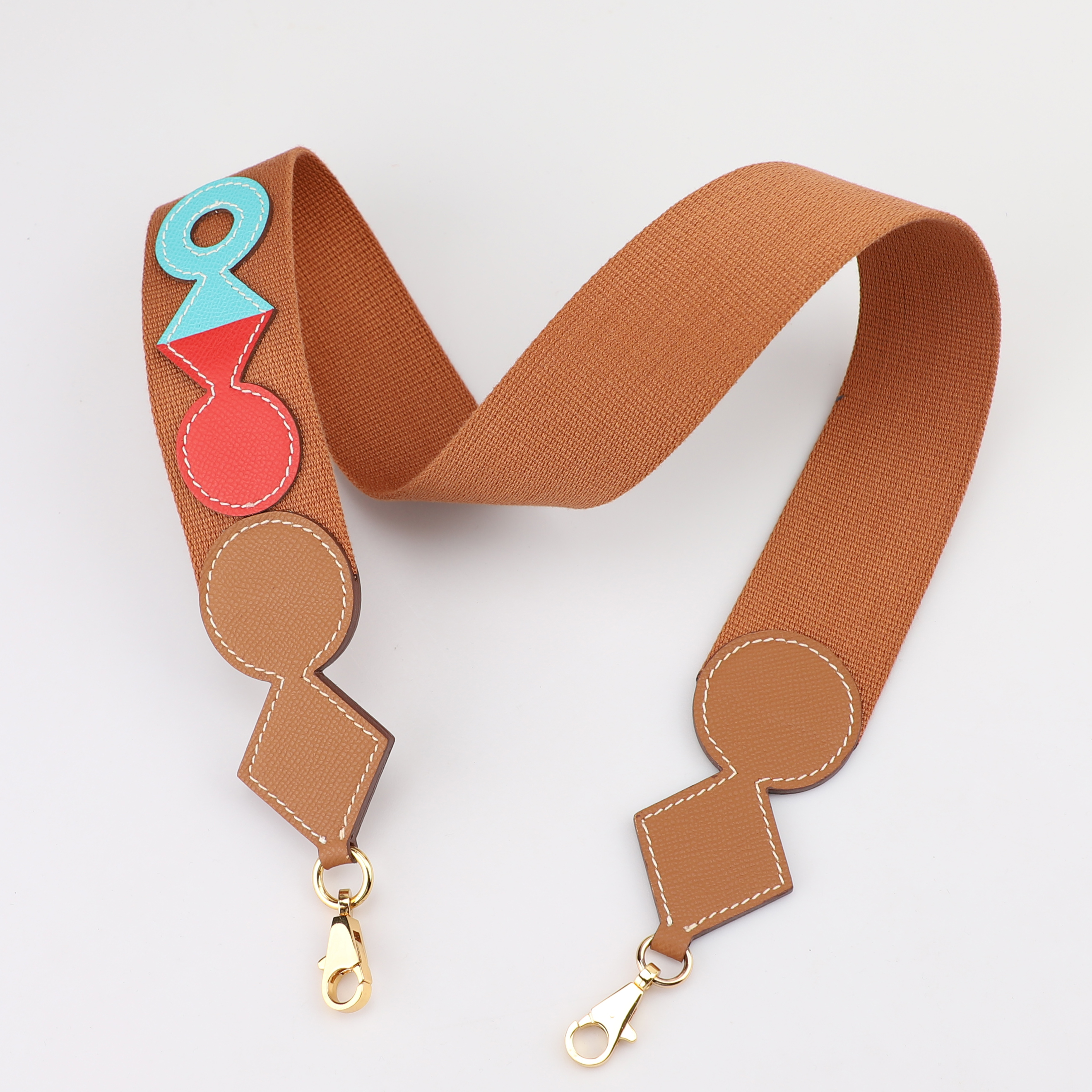 Attelage bag strap in Wooly canvas and Epsom calfskin with gold plated hardware, large snap hook 50mm