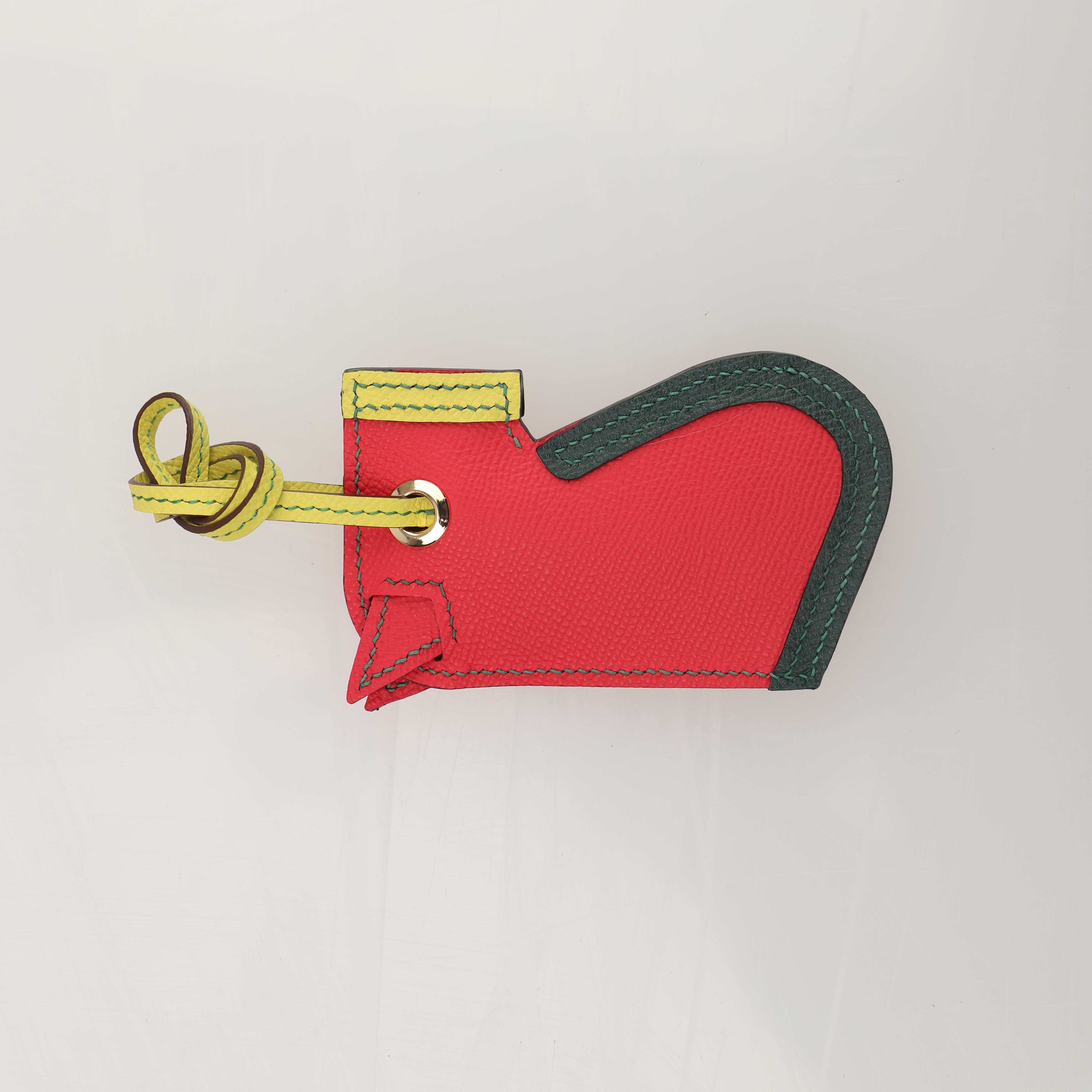 Camail Key Ring Bag Charm striking pink, green and yellow in epsom leather Handmade and hand stitching