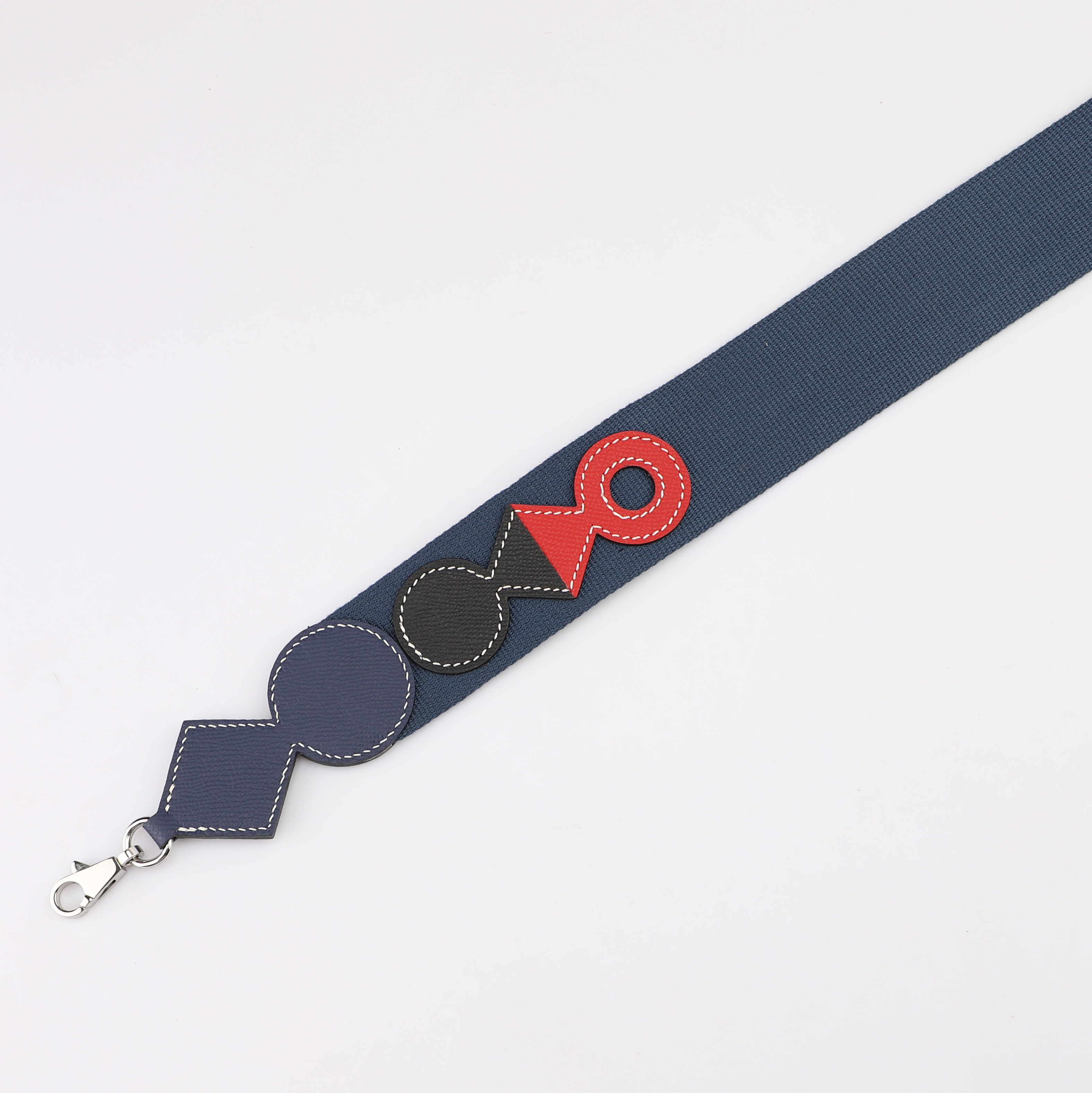 Handmade The Attelage Shoulder Strap Canvas and Epsom Blue Indigo / Black / Rouge H 50mm, large snap hook 50mm