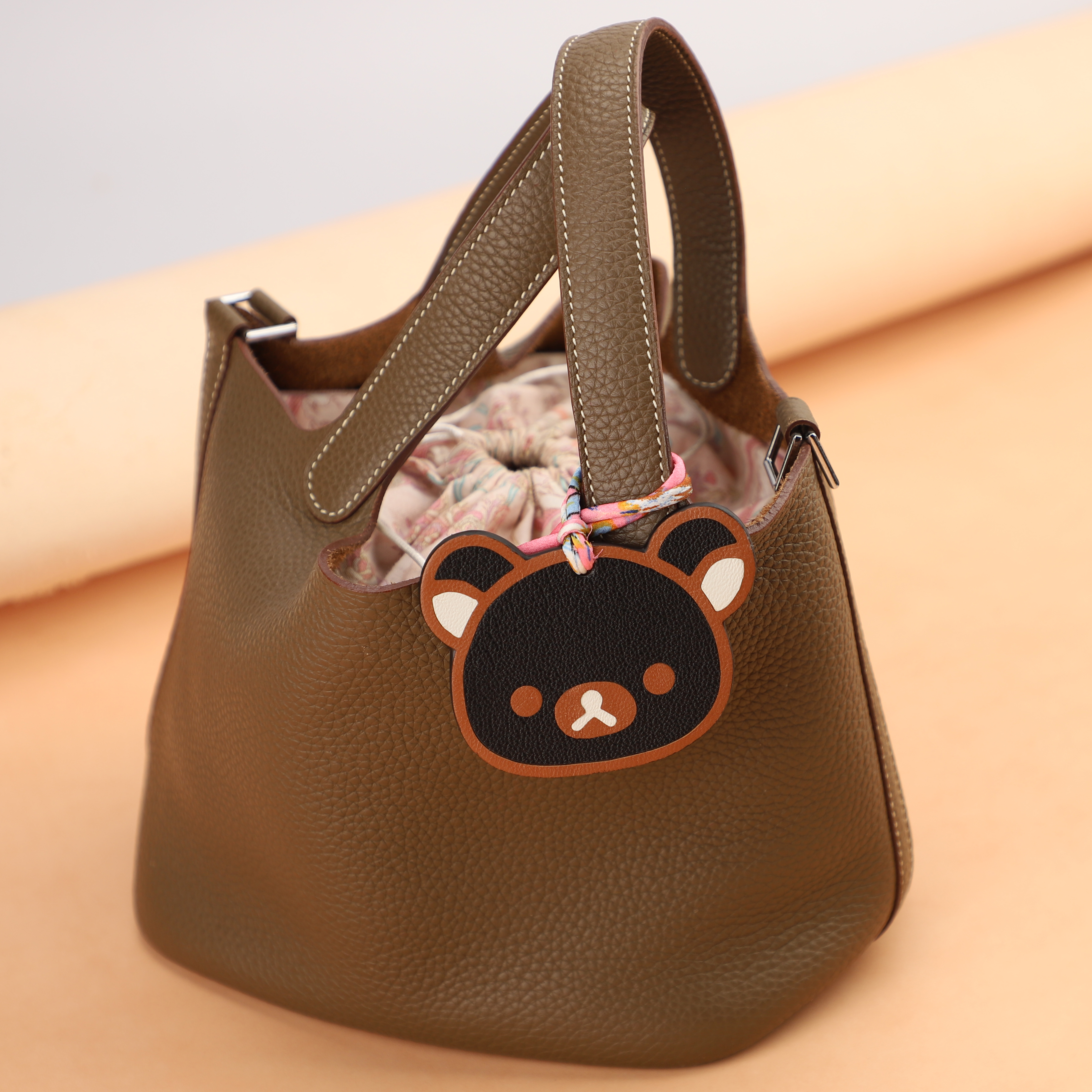 Handmade Chevre Gyzore Goatskin Bear Head Bag Charm,Bear Head charm