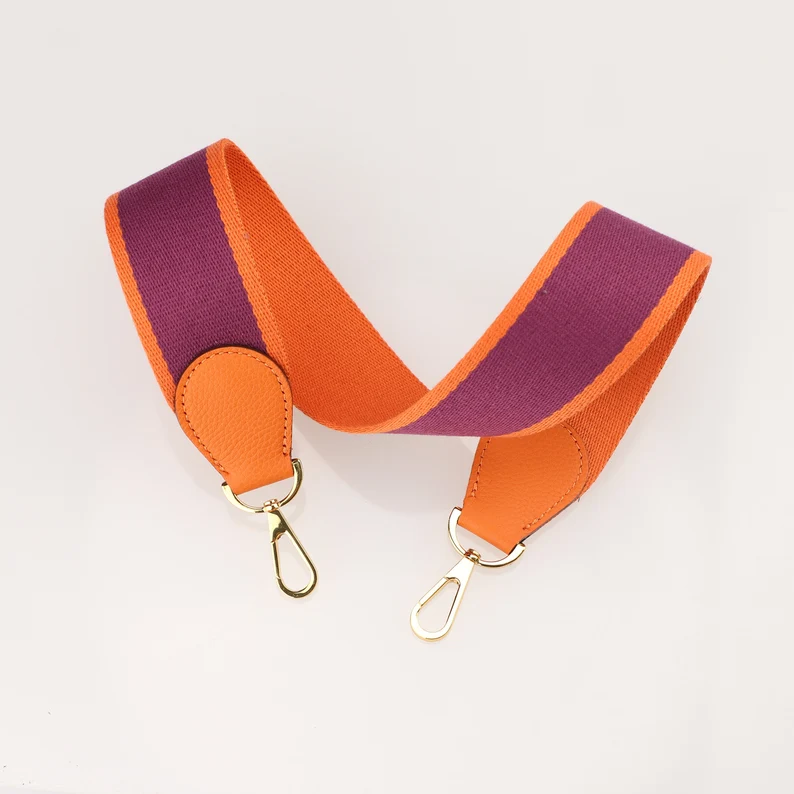 Handamde The 2" wide Purple/Orange canvas and togo leather shoulder strap for brand bag,guita strap,crossbody strap