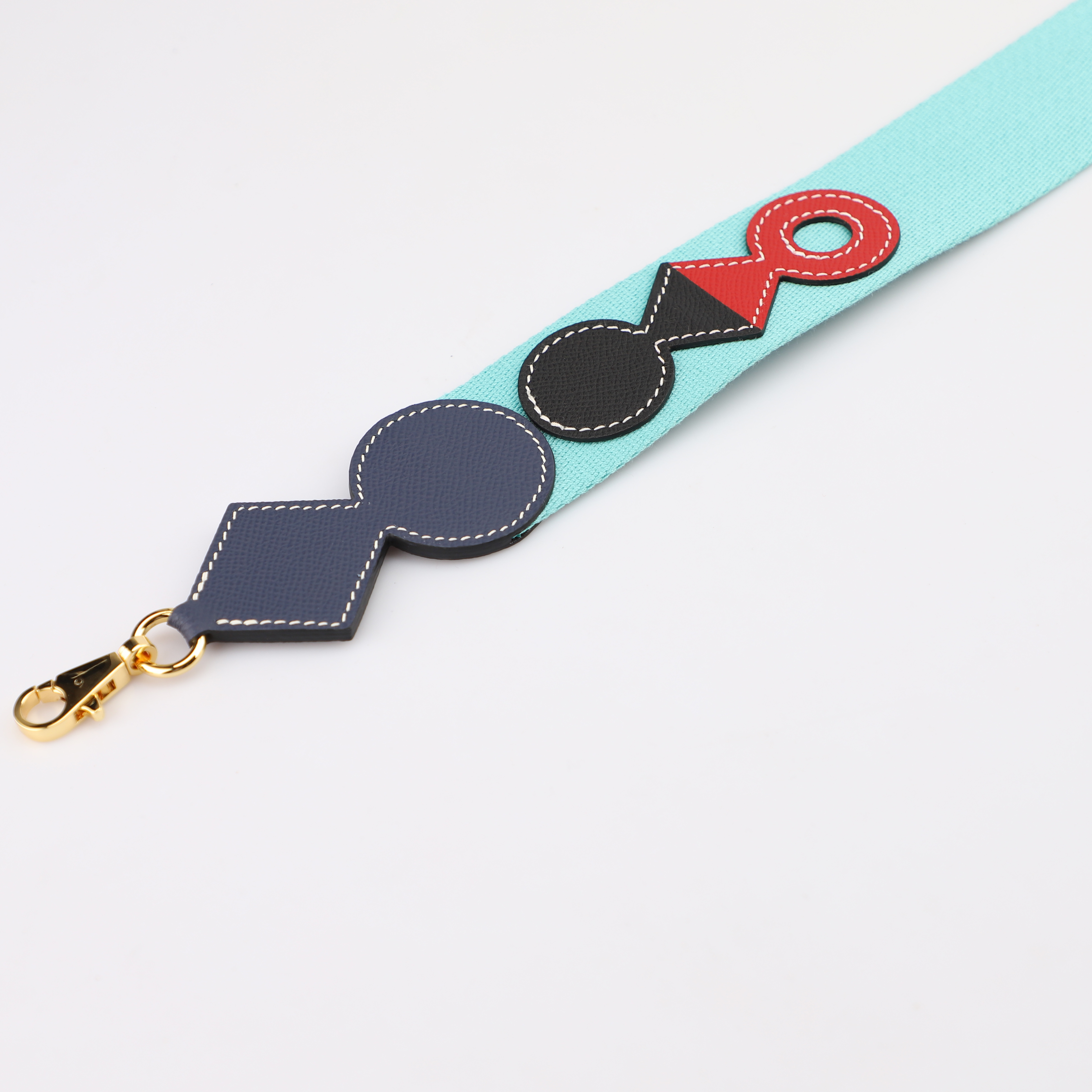 Attelage bag strap in Wooly canvas and Epsom calfskin with gold plated hardware, large snap hook 50mm