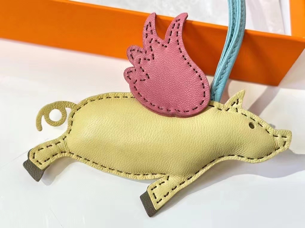 Handmade The Swift Leather Flying Pig bag charm,Black Swift leather Flying Pig kelly bag charm