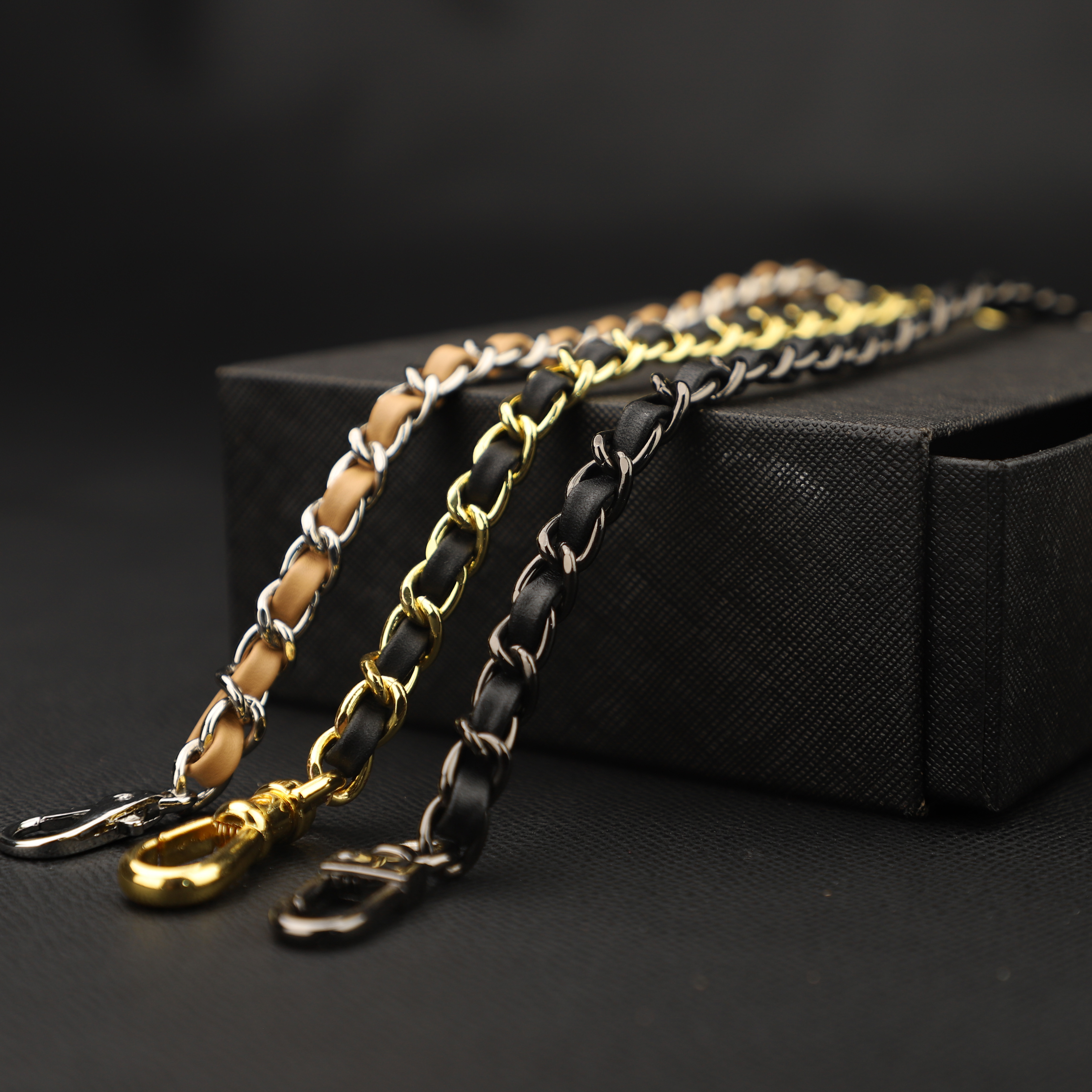 Handmade genuine swift Leather Chain Strap , Replacement Strap, Select Length, All Colours for Leather & Chain Availab