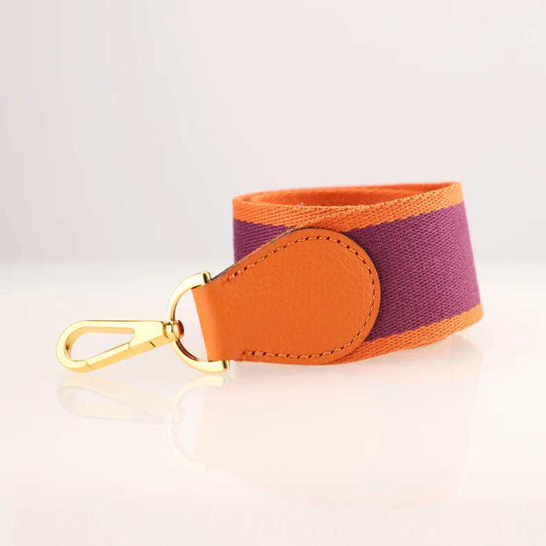 Handamde The 2" wide Purple/Orange canvas and togo leather shoulder strap for brand bag,guita strap,crossbody strap