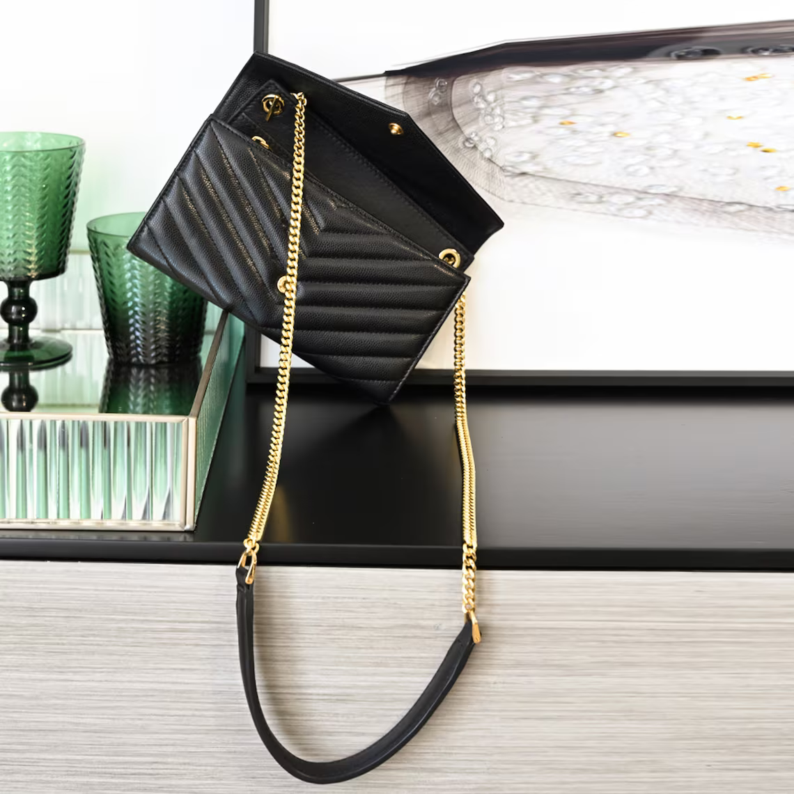 Black Swift leather insert and the chain wallet strap for Y.S.L wallet