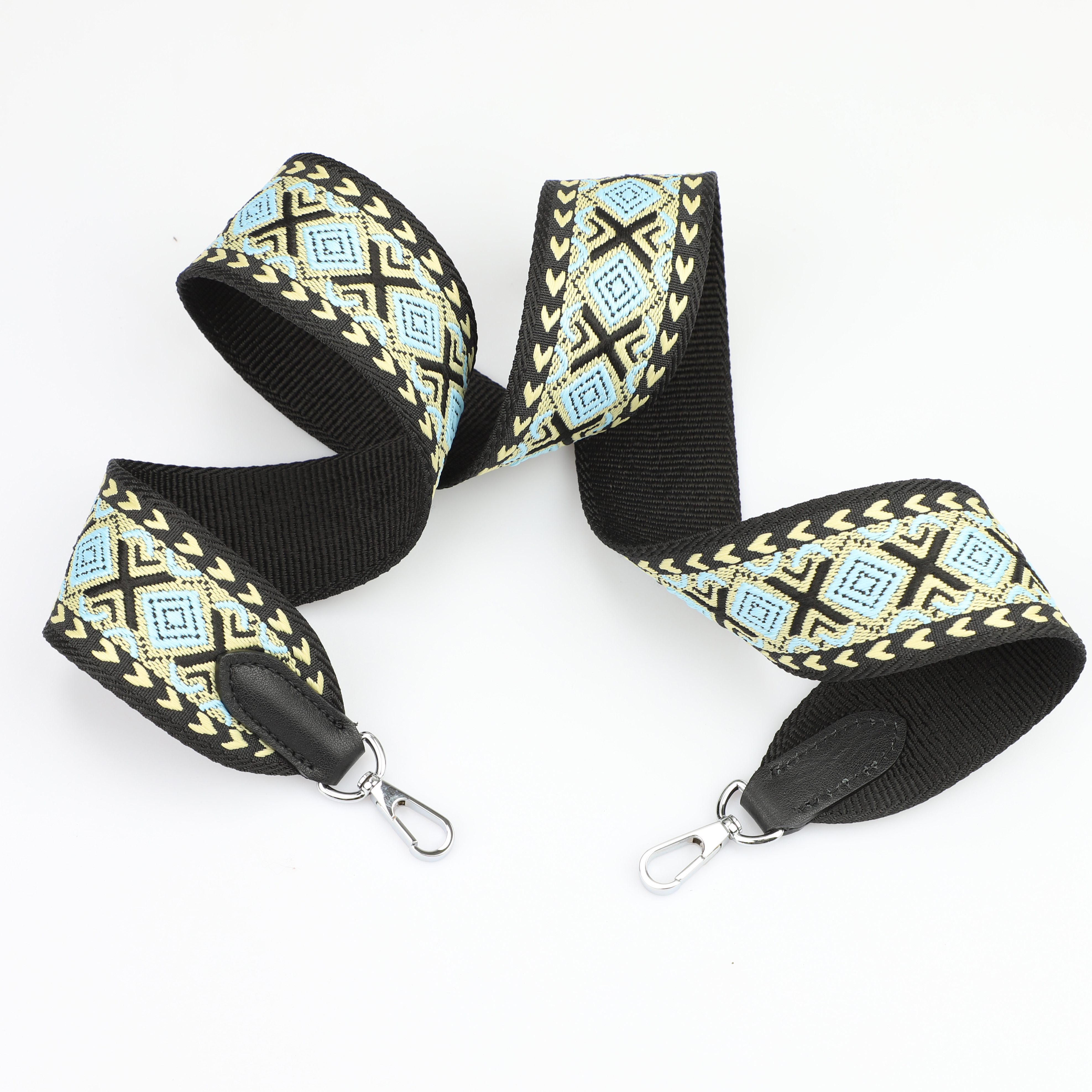 2‘’ Wide green-yellow with jacquard webbing shoulder bag strap