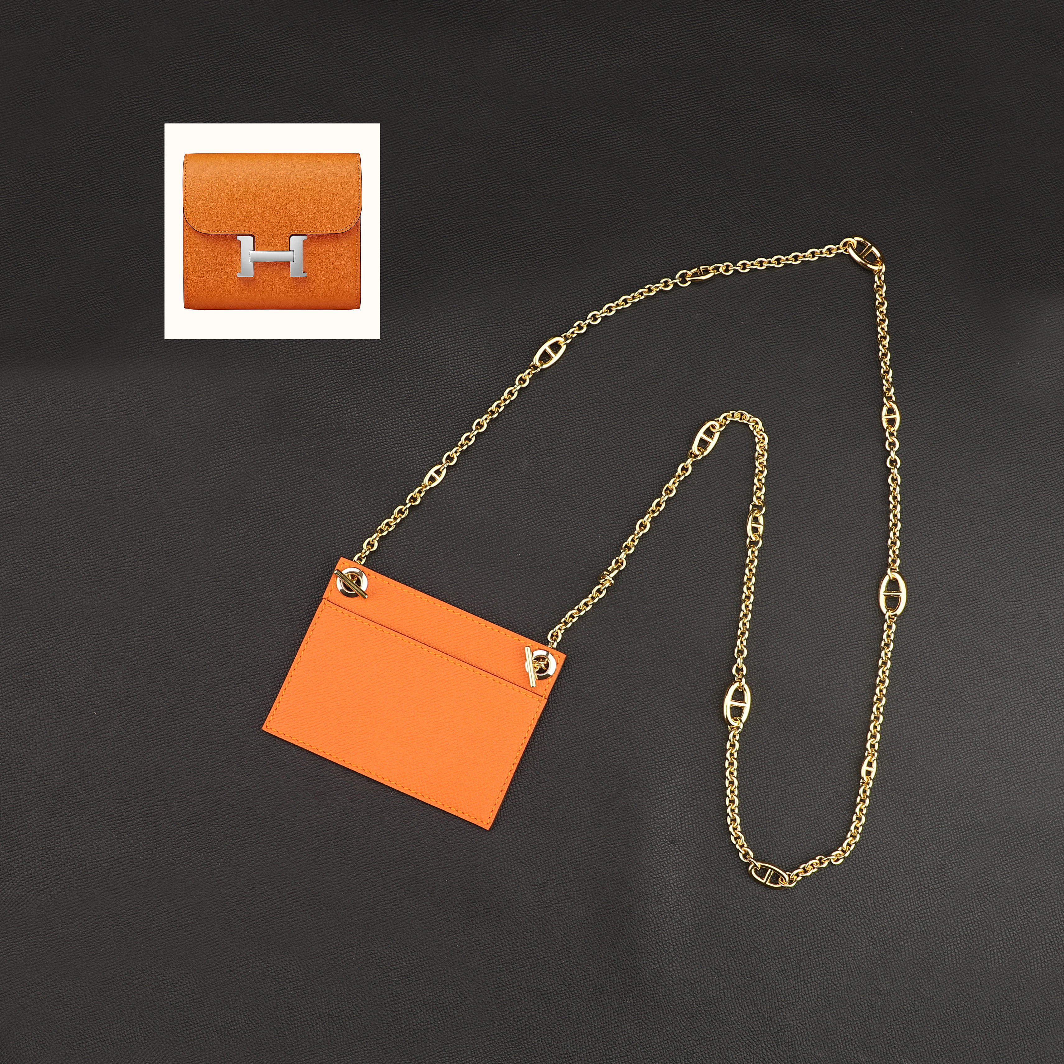 Design Insert Card And Chain Strap For Constance compact Wallet,The Epsome Leather shoulder strap for Constance compact Wallet
