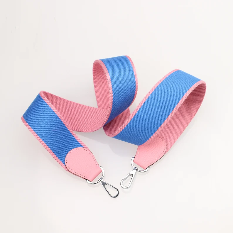 Handamde The 2" wide Rose Confetti/Blue zanzibar canvas and togo leather shoulder strap for brand bag,guita strap,crossbody strap