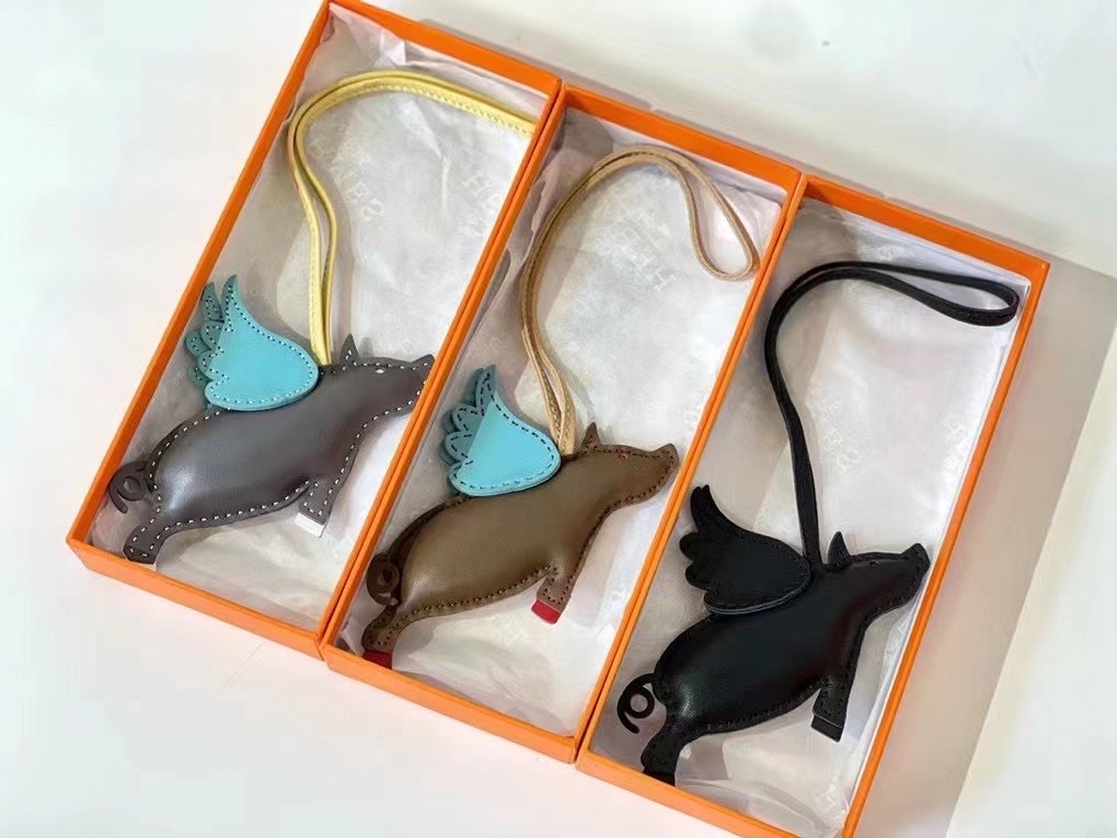 Handmade The Swift Leather Flying Pig bag charm,Black Swift leather Flying Pig kelly bag charm