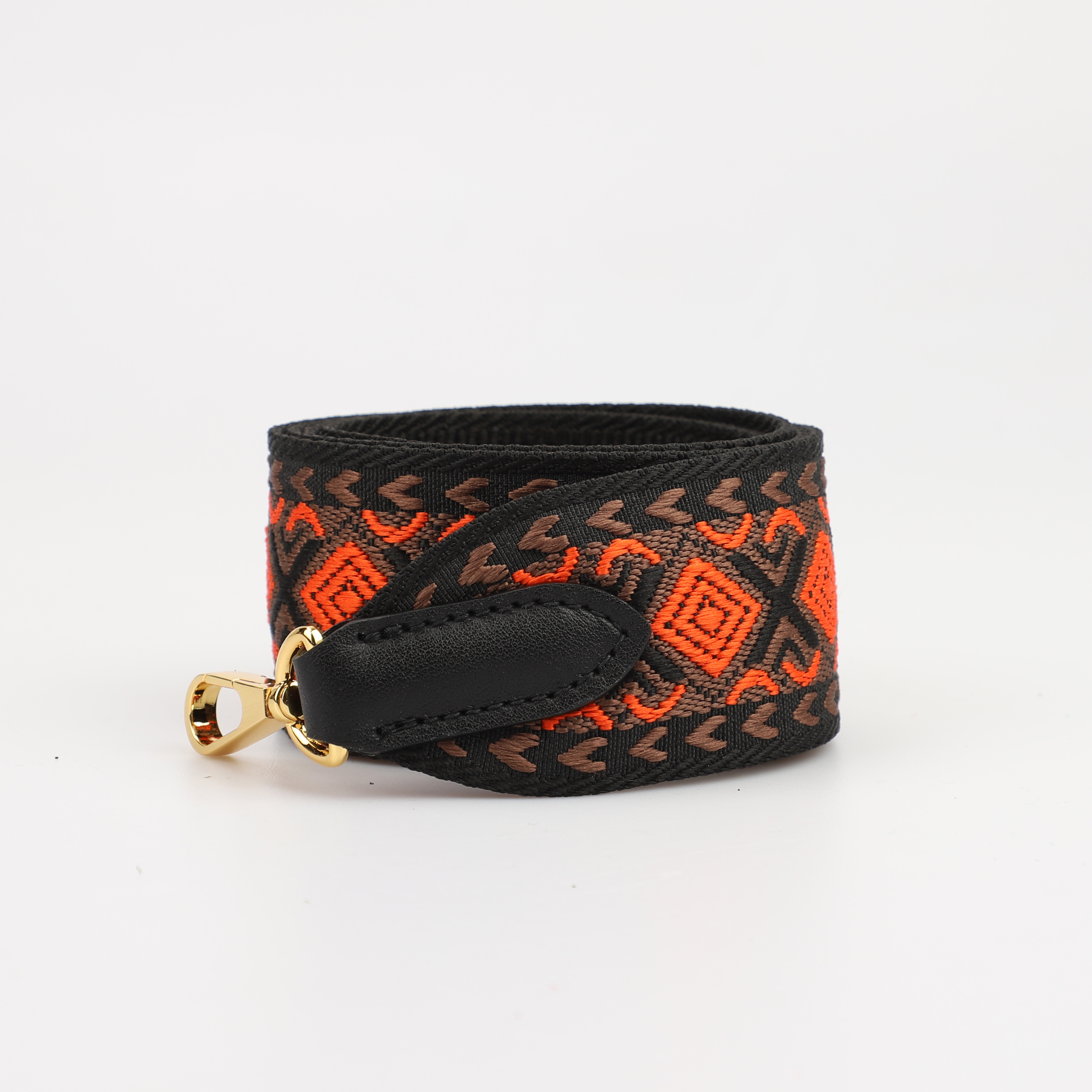 2 "Wide Orange, Brown and Black jacquard webbing shoulder strap