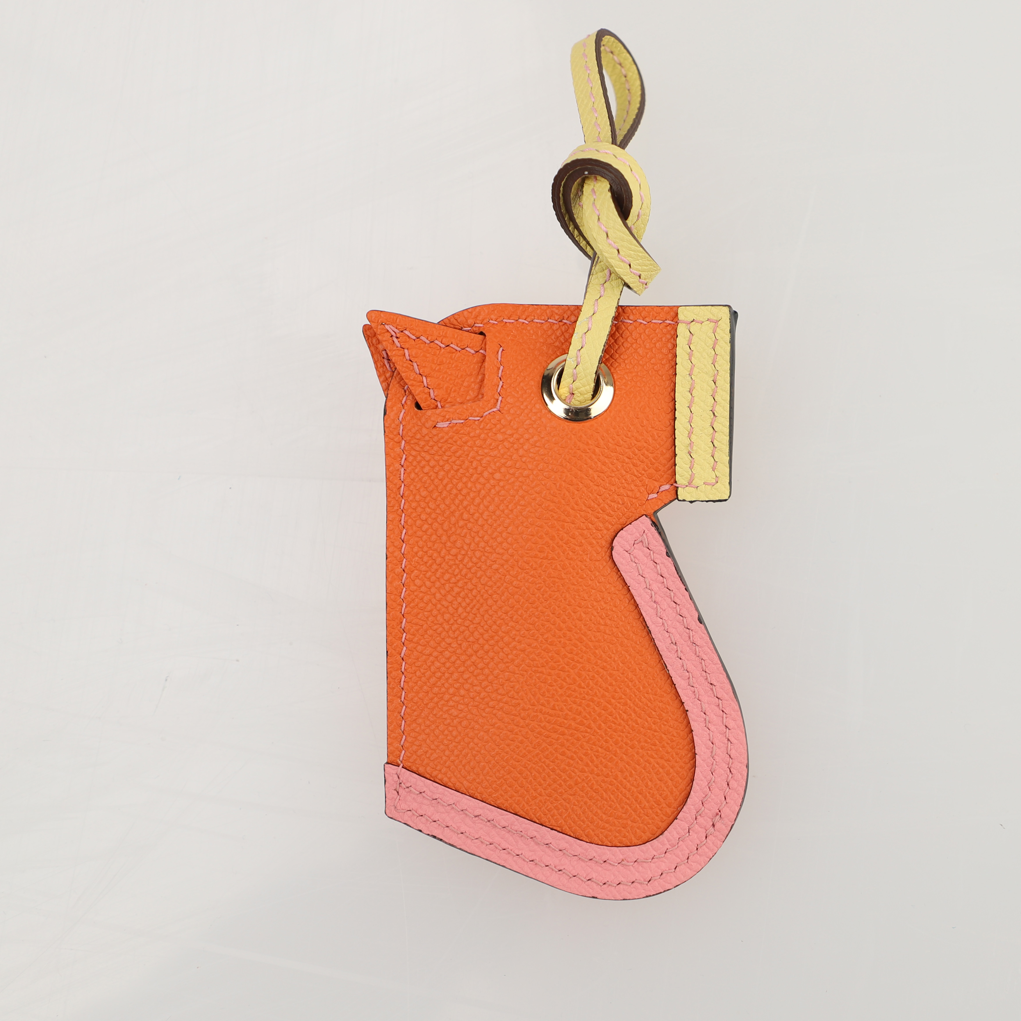 Camail Key Ring Bag Charm Abricot/Rose Azalée/Ambre in epsom leather Handmade and hand stitching