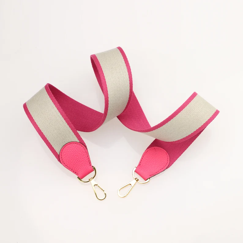 Handamde The 2" wide Rose Shocking/Blue Pale canvas and togo leather shoulder strap for brand bag,guita strap,crossbody strap