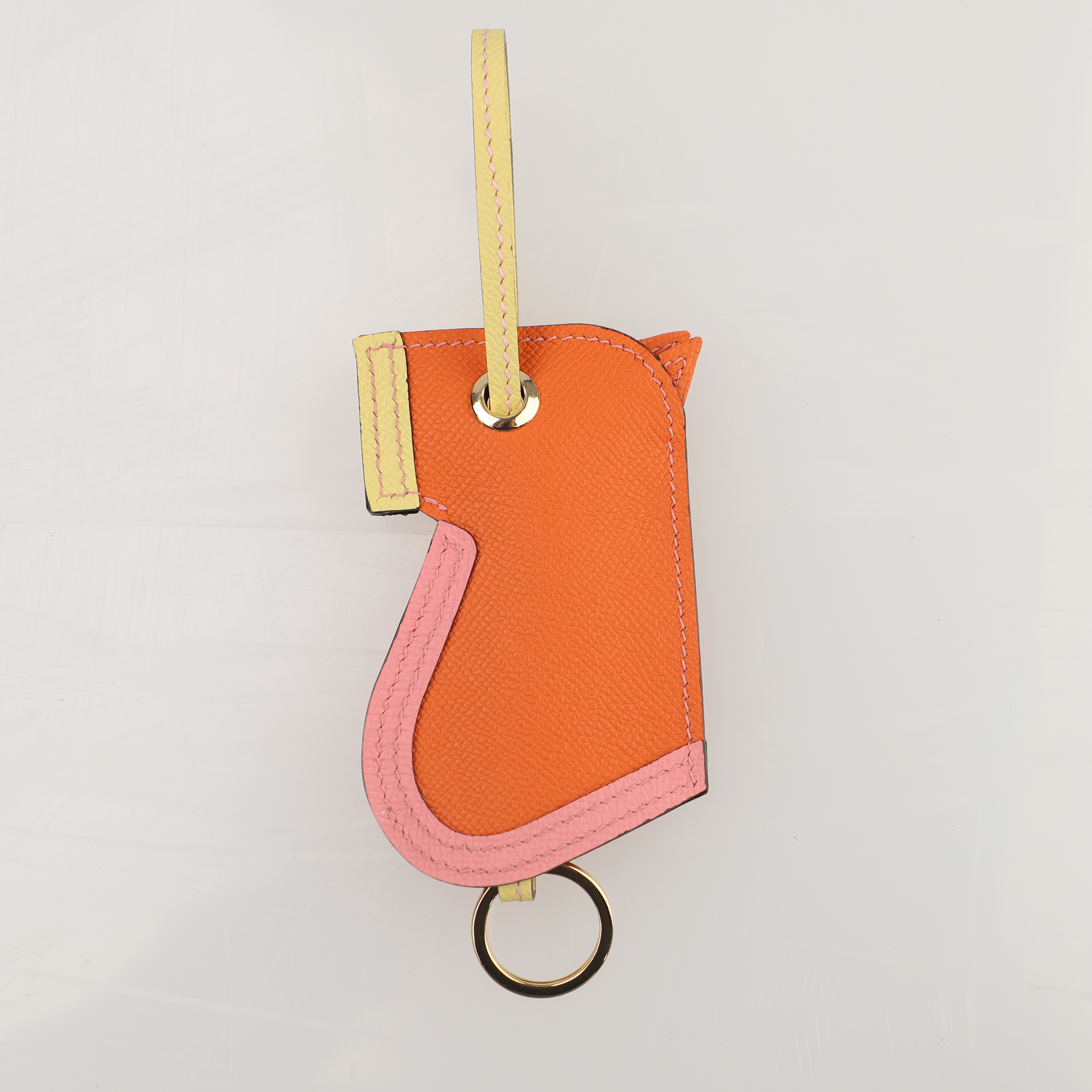 Camail Key Ring Bag Charm Abricot/Rose Azalée/Ambre in epsom leather Handmade and hand stitching