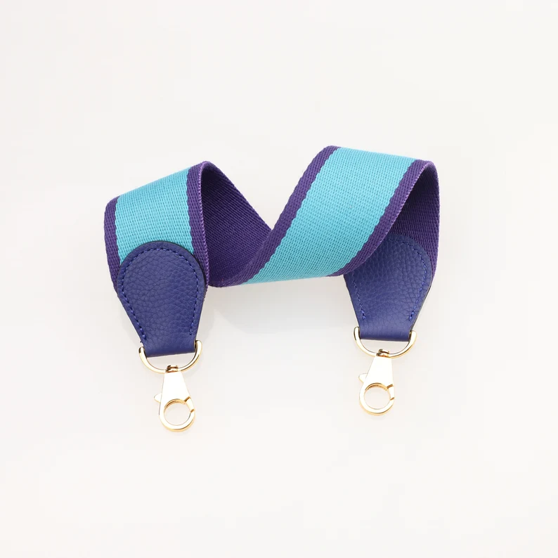 Handamde The 2" wide Blue Electric/Blue Aztec canvas and togo leather shoulder strap for brand bag,guita strap,crossbody strap