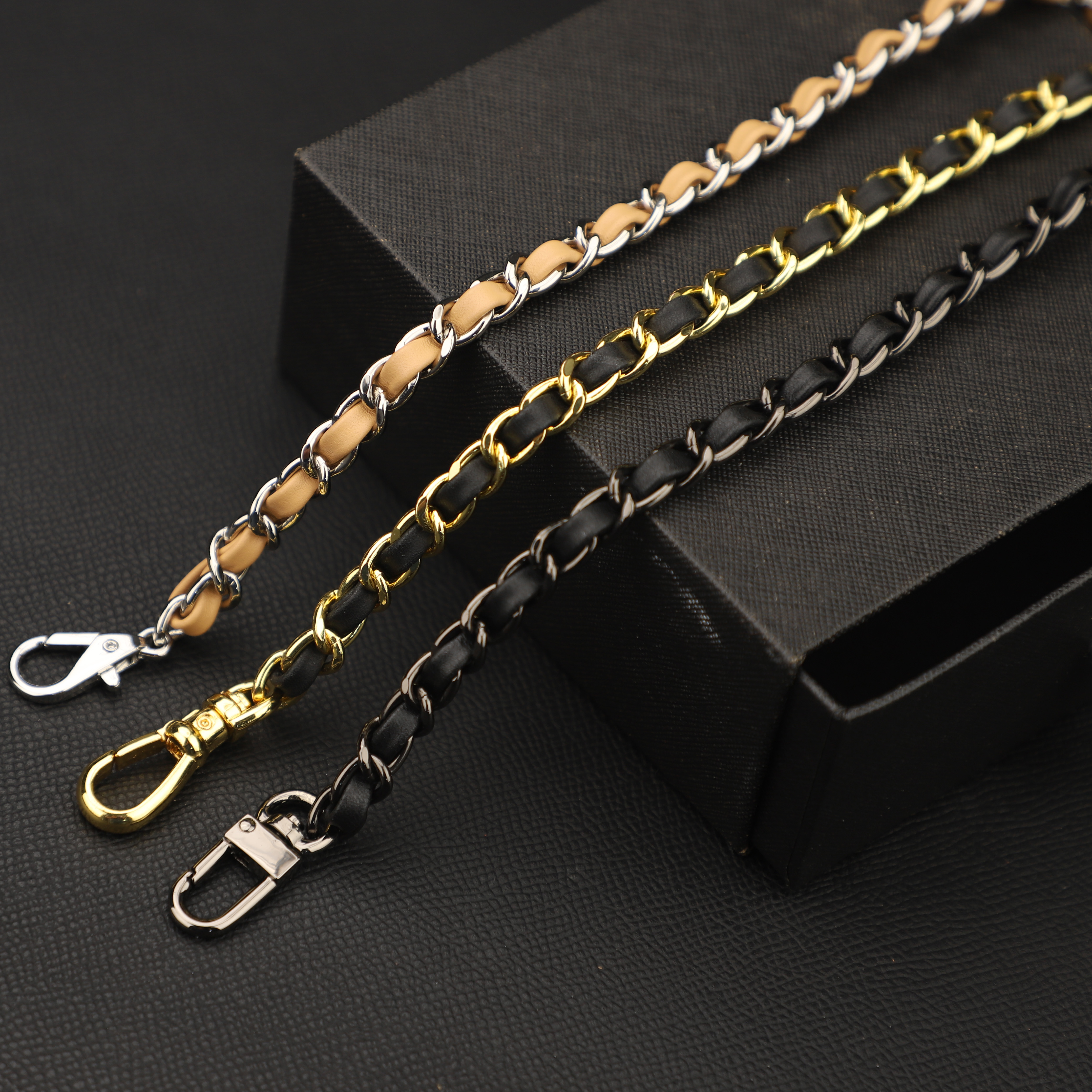 Handmade genuine swift Leather Chain Strap , Replacement Strap, Select Length, All Colours for Leather & Chain Availab