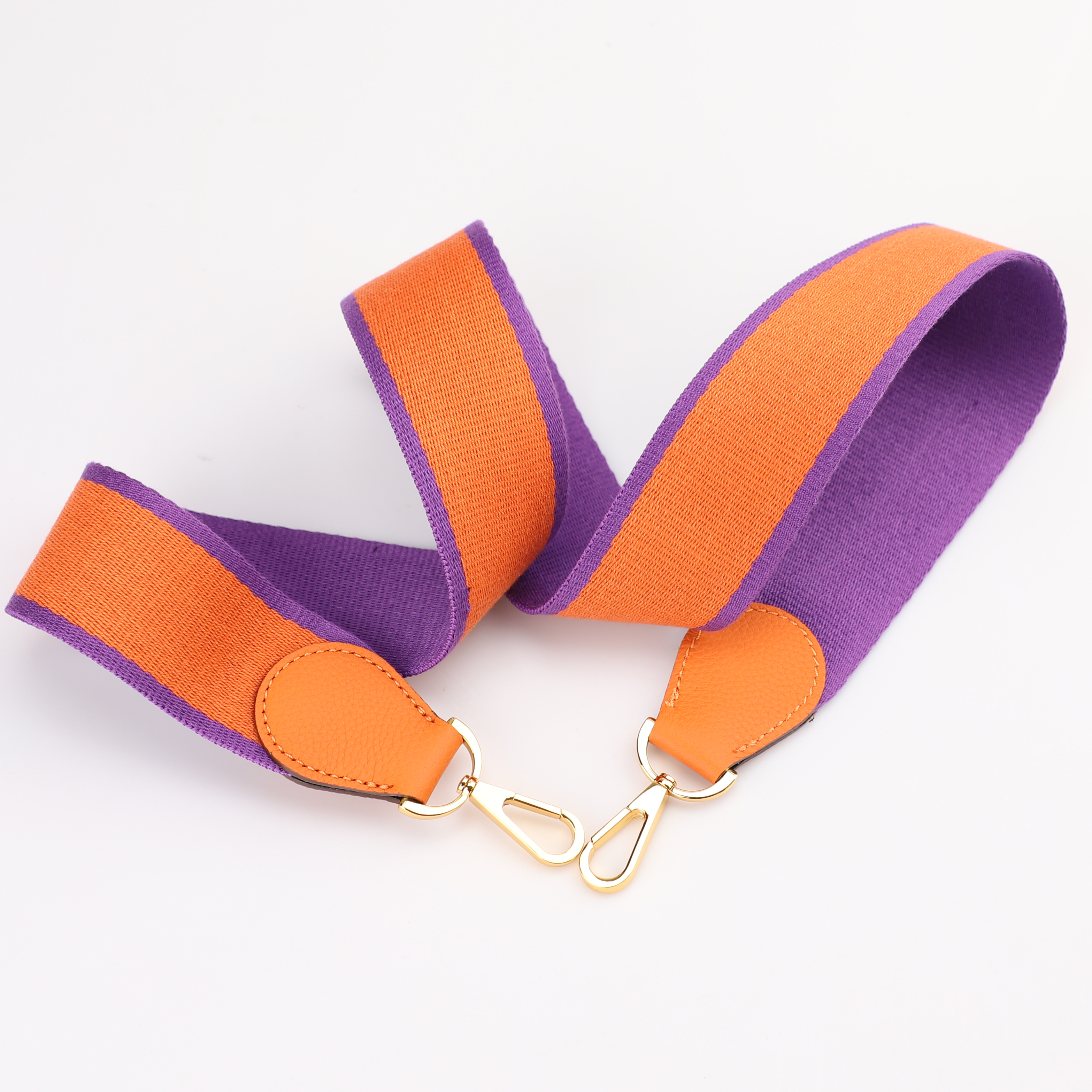 Handamde The 2" wide Purple/Orange canvas and togo leather shoulder strap for brand bag,guita strap,crossbody strap