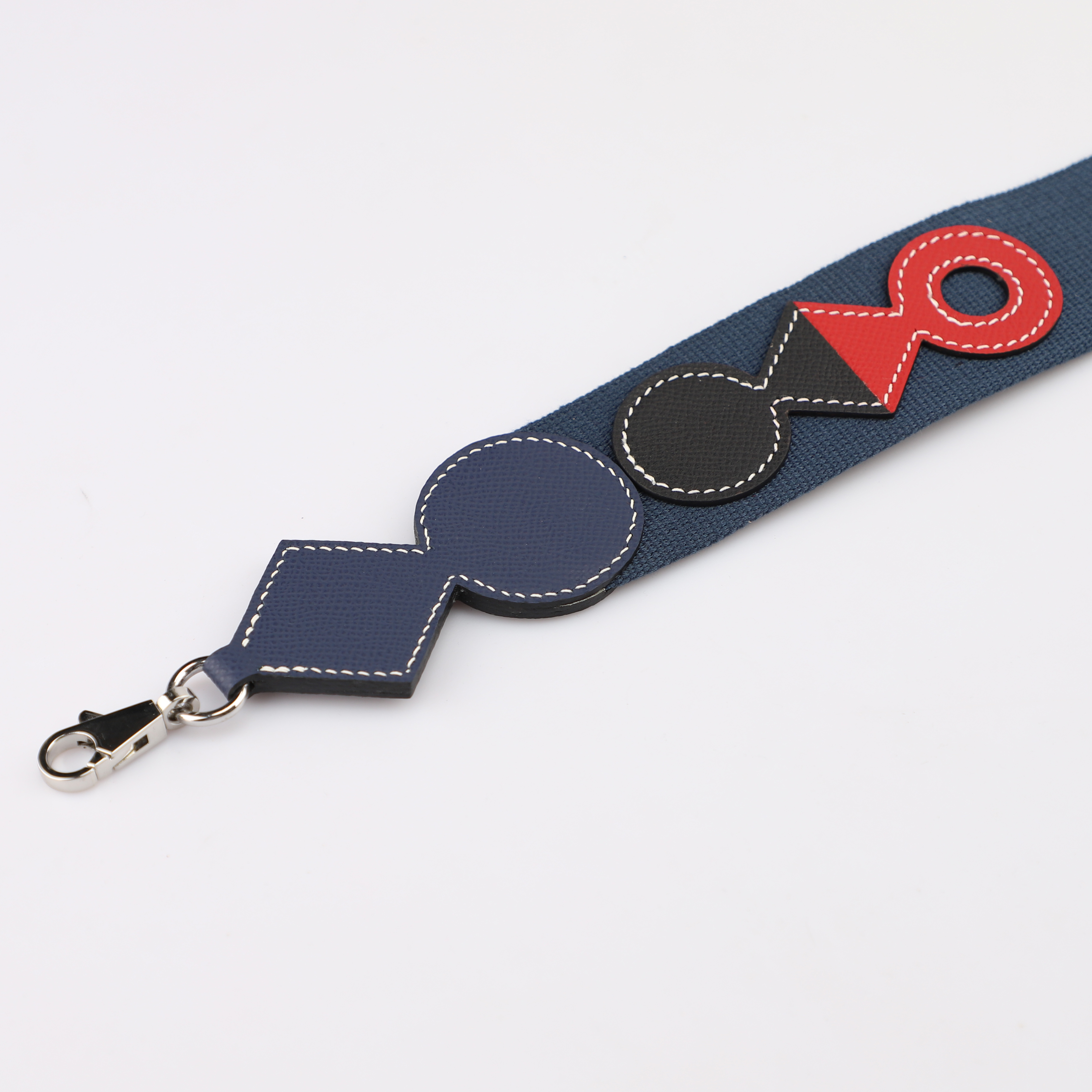 Handmade The Attelage Shoulder Strap Canvas and Epsom Blue Indigo / Black / Rouge H 50mm, large snap hook 50mm