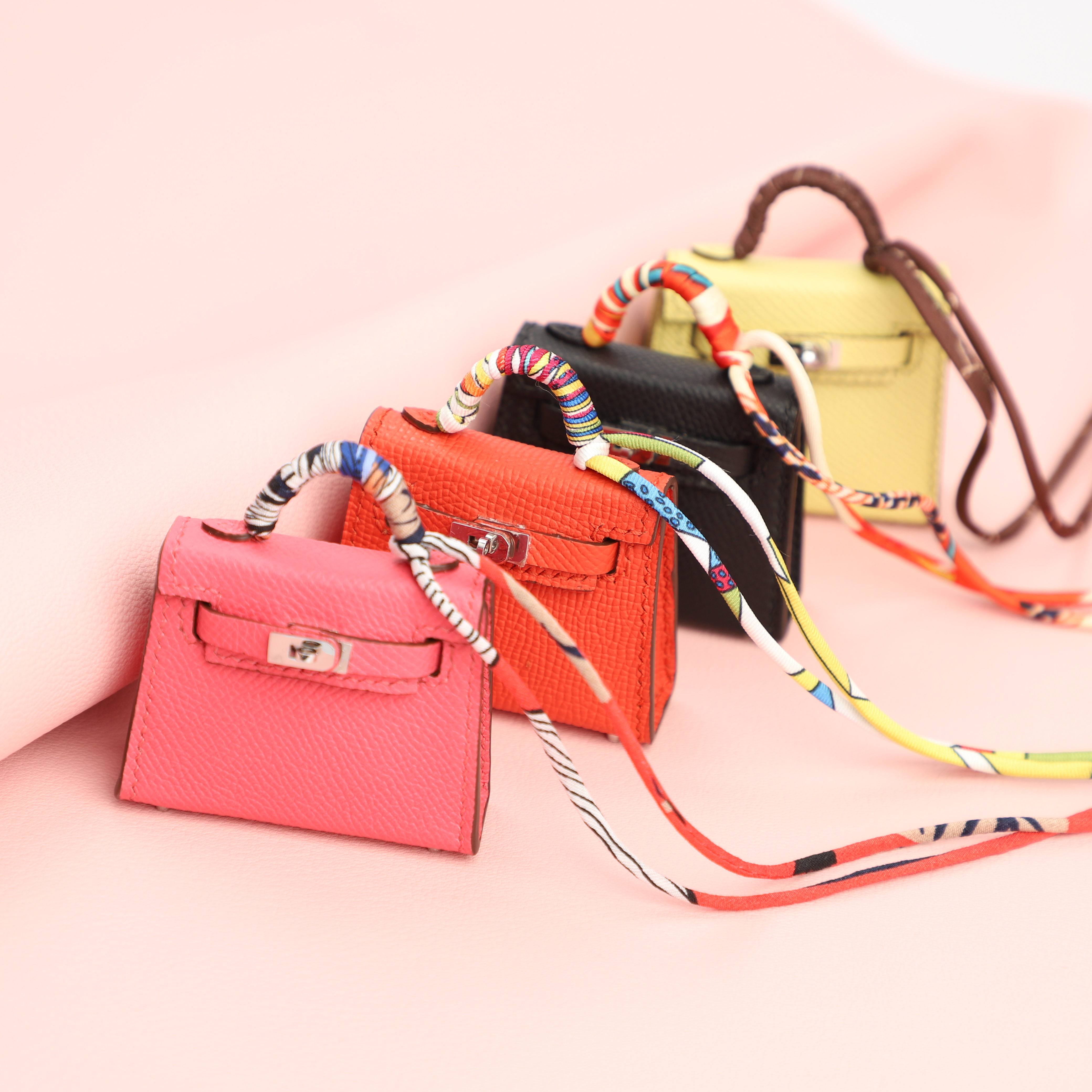 Handmade The Mini kelly bag charm,Black epsom leather micro kelly bag charm