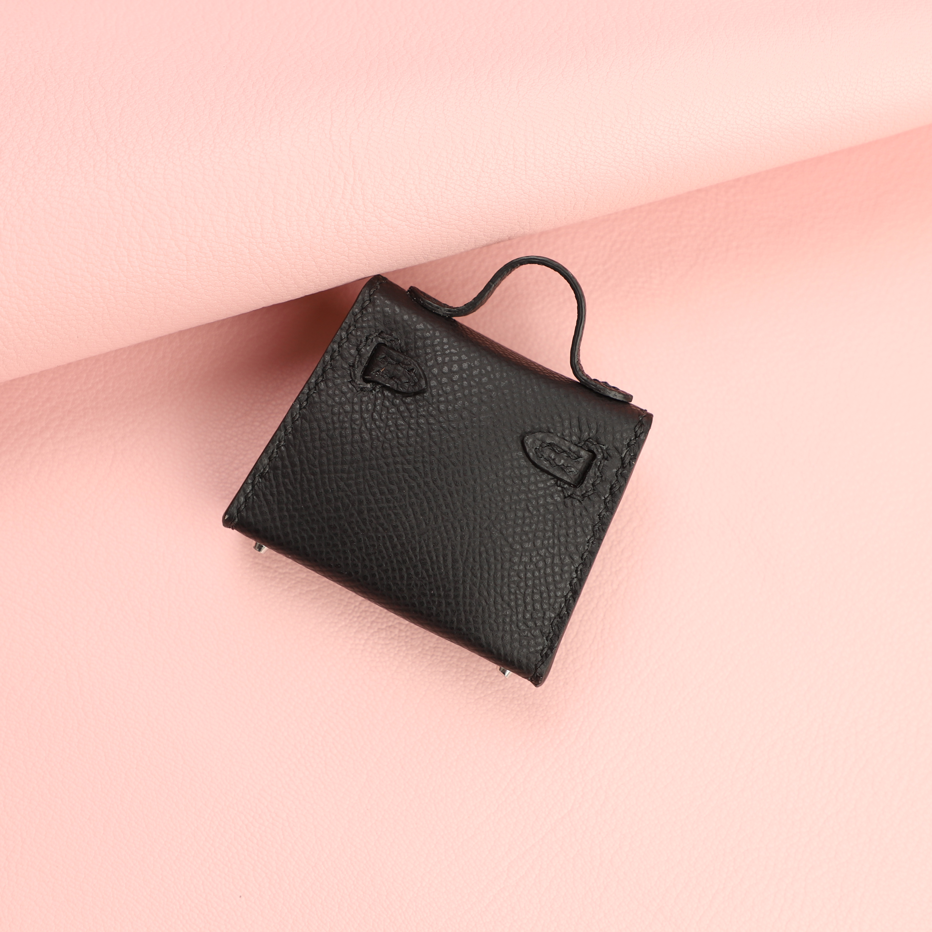 Handmade The Mini kelly bag charm,Black epsom leather micro kelly bag charm