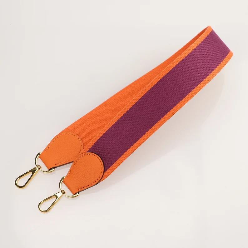 Handamde The 2" wide Purple/Orange canvas and togo leather shoulder strap for brand bag,guita strap,crossbody strap