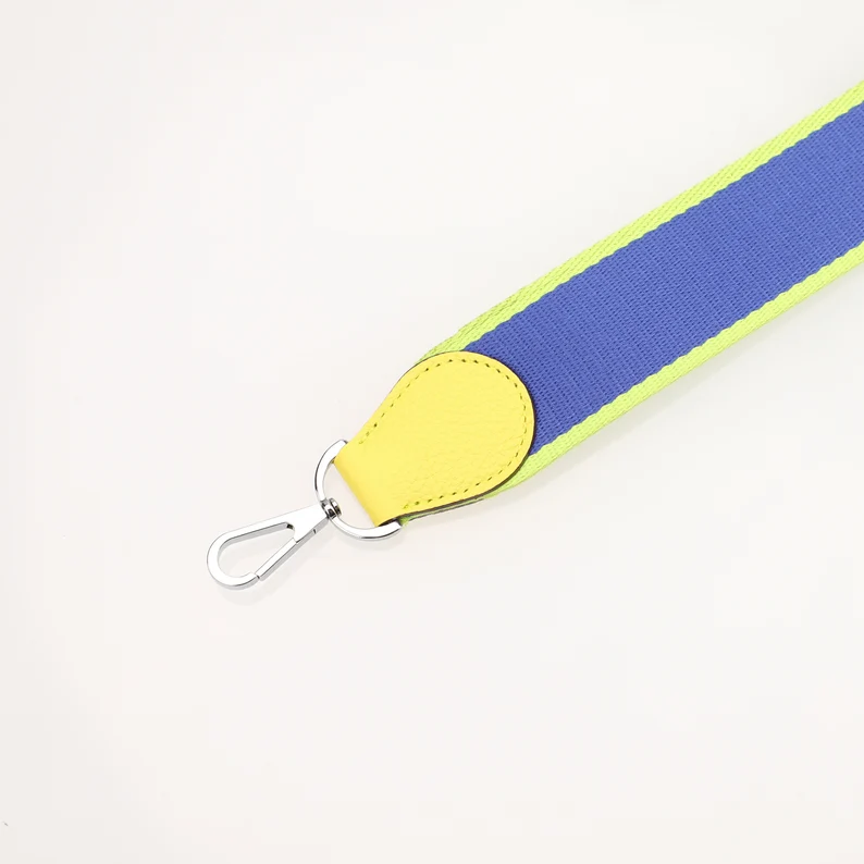 Handamde The 2" wide Blue Electric/Apple Green canvas and togo leather shoulder strap for brand bag,guita strap,crossbody strap