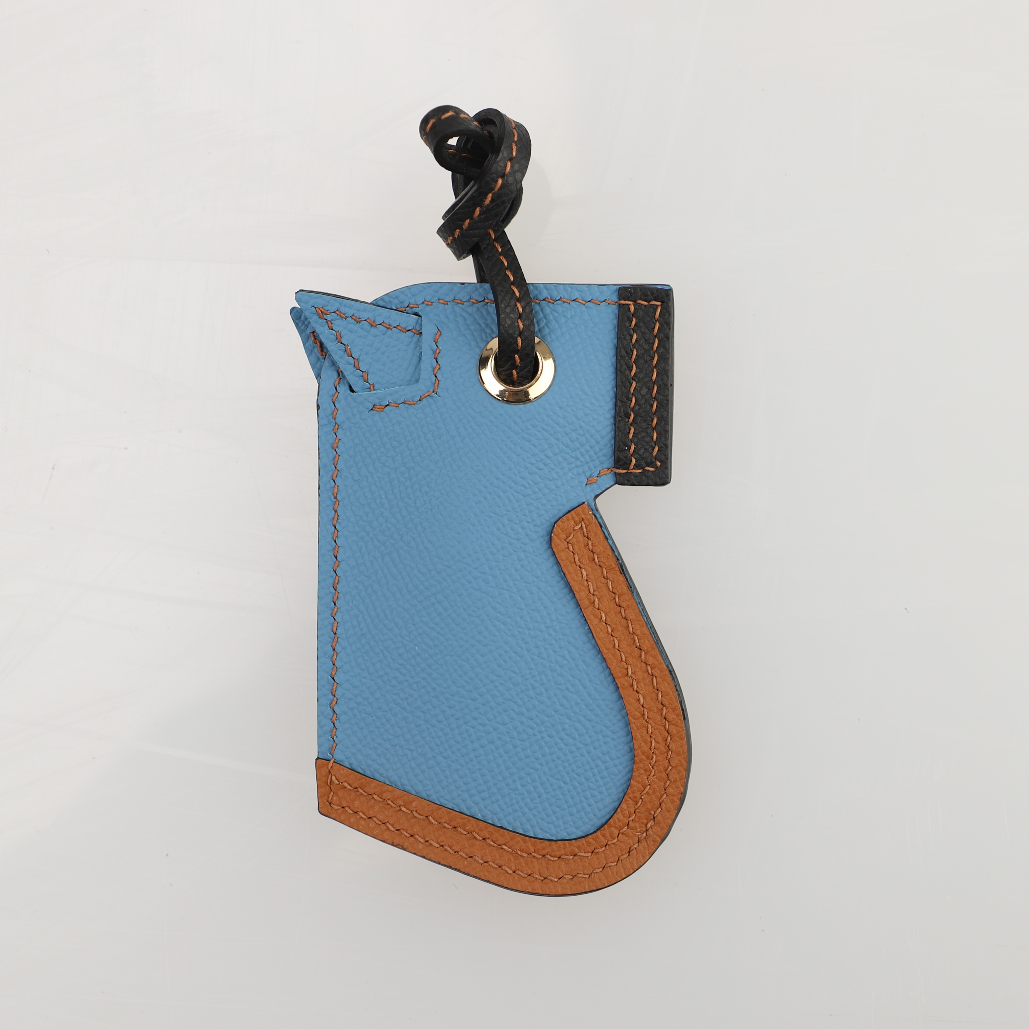 Camail Key Ring Bag Charm Bleu Celeste /jaune Ambre/ Blue Indigo Handmade and hand stitching