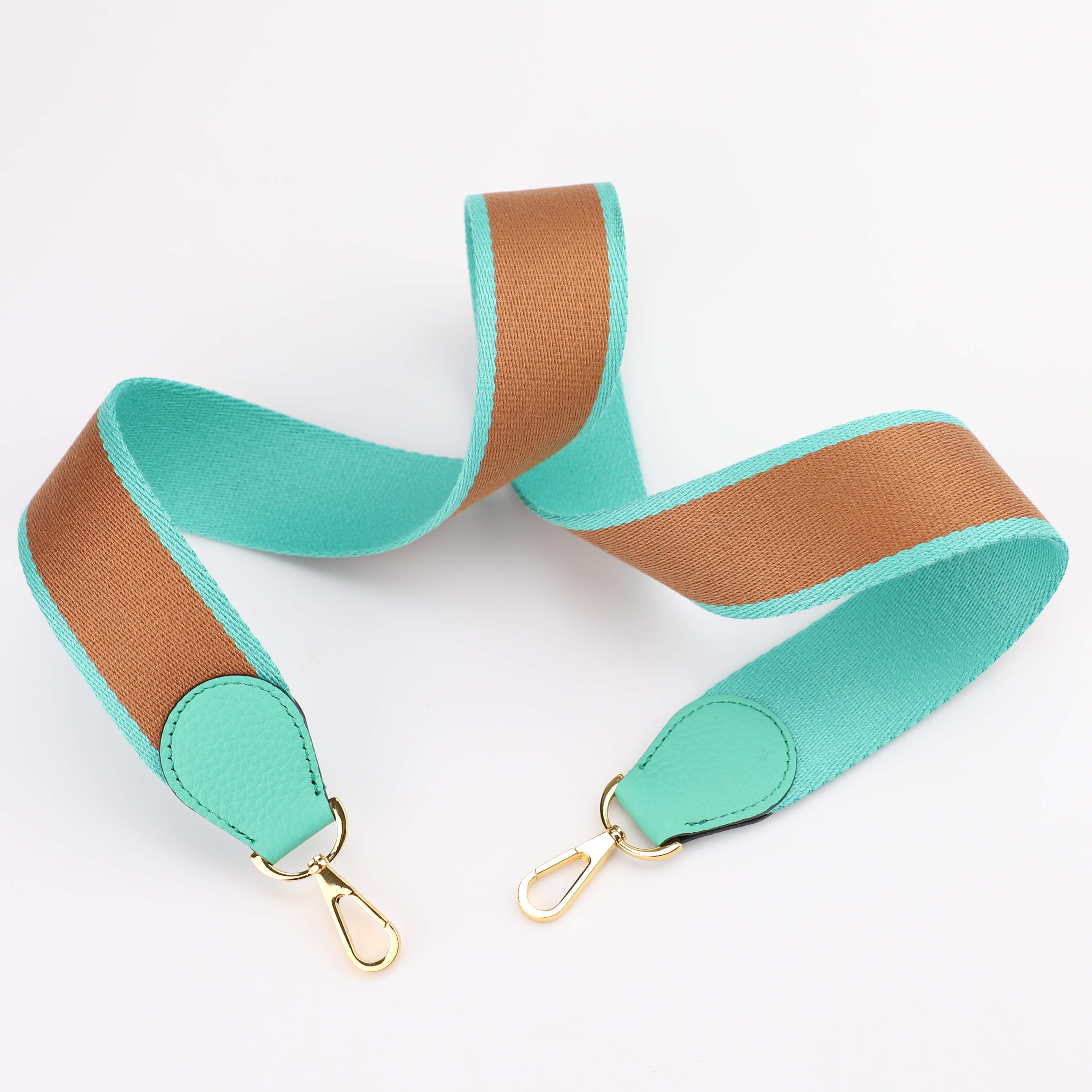 Handamde The 2" wide Gold/Lagon canvas and togo leather shoulder strap for brand bag,guita strap,crossbody strap