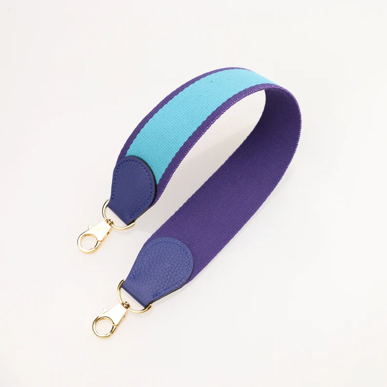 Handamde The 2" wide Blue Electric/Blue Aztec canvas and togo leather shoulder strap for brand bag,guita strap,crossbody strap