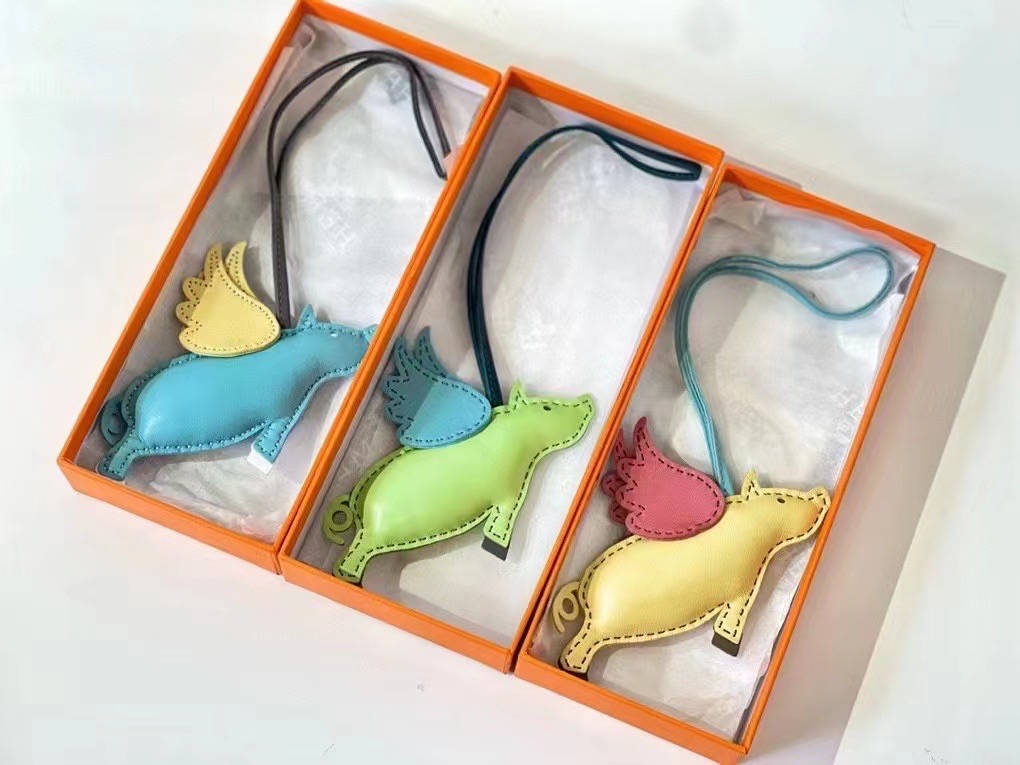 Handmade The Swift Leather Flying Pig bag charm,Black Swift leather Flying Pig kelly bag charm