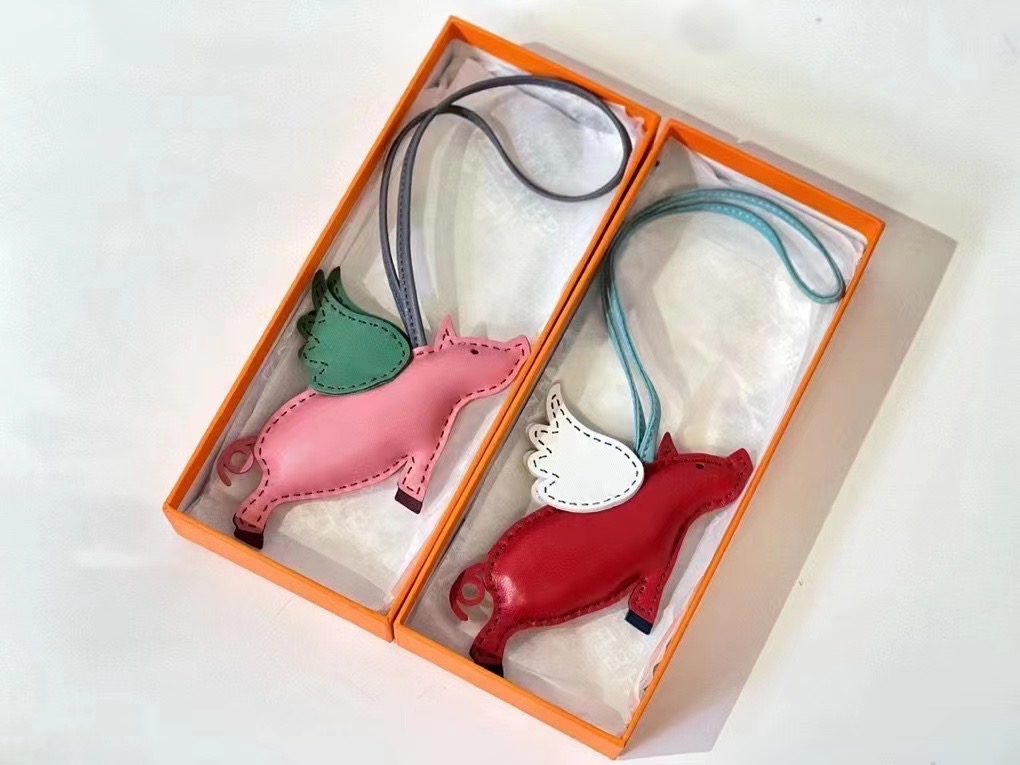 Handmade The Swift Leather Flying Pig bag charm,Black Swift leather Flying Pig kelly bag charm