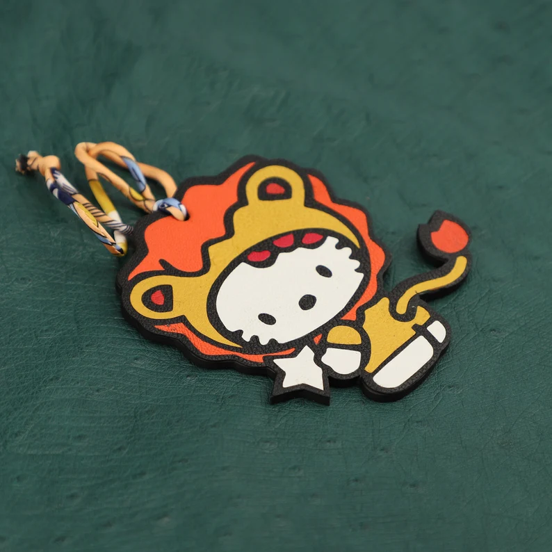 Handmade Chevre Gyzore Hello Kitty Leo Horoscope Bag Charm, Bear charm,Hello Kitty Leo Horoscope Leather charm