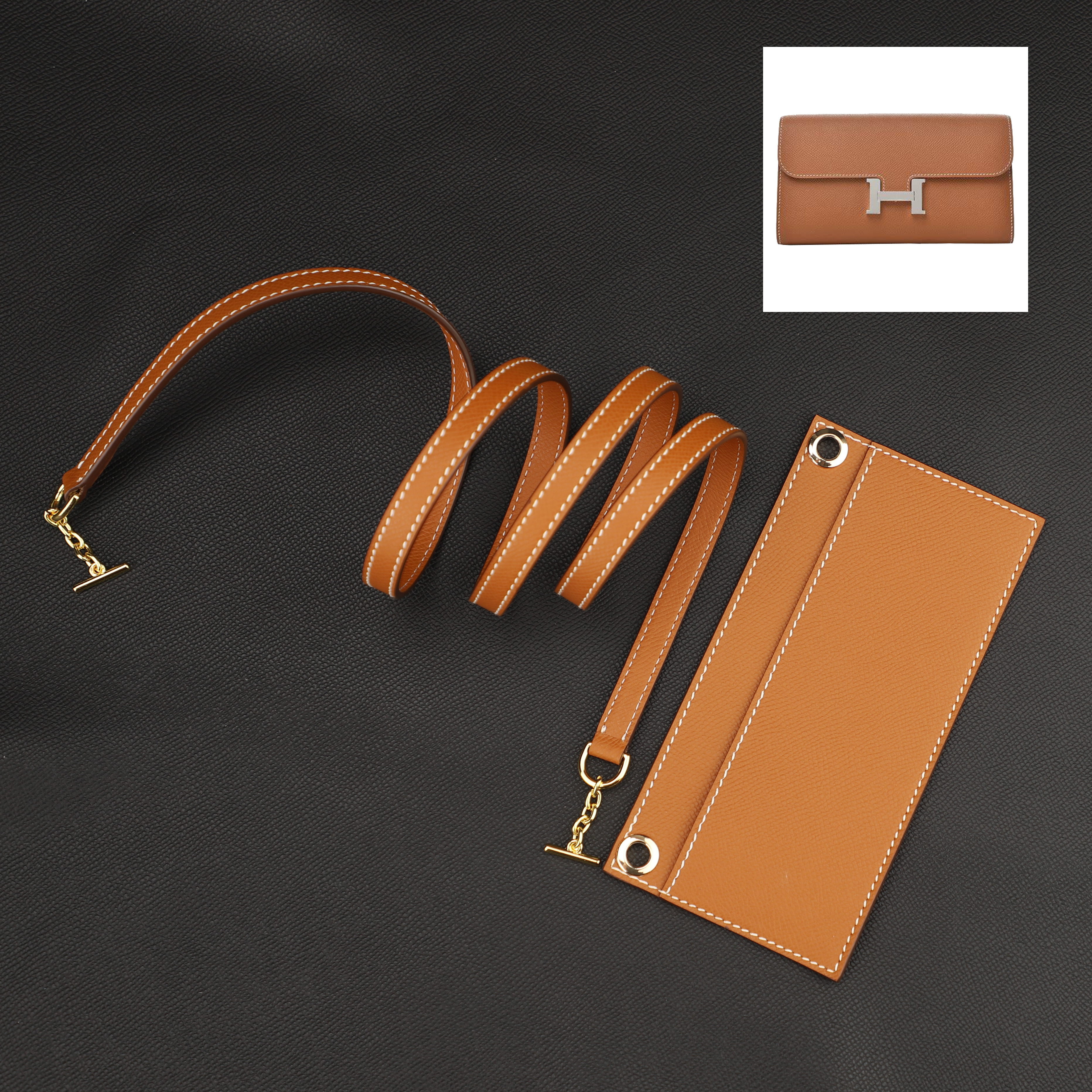Customized The Epsom Leather insert and shoulder strap for Long Kelly Wallet and Constance long wallet transformation shoulder strap