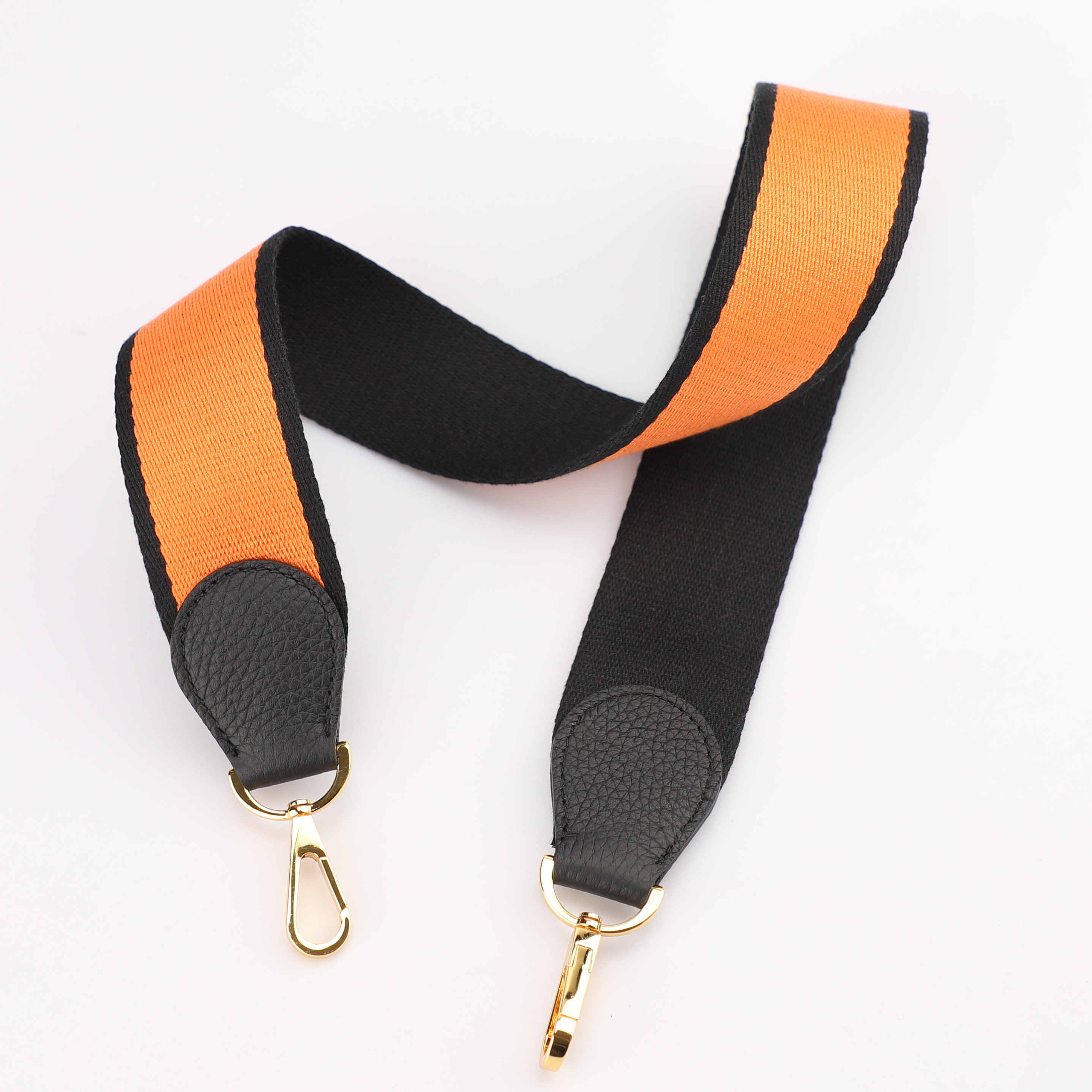 Handamde The 2" wide Black/Orange canvas and togo leather shoulder strap for brand bag,guita strap,crossbody strap