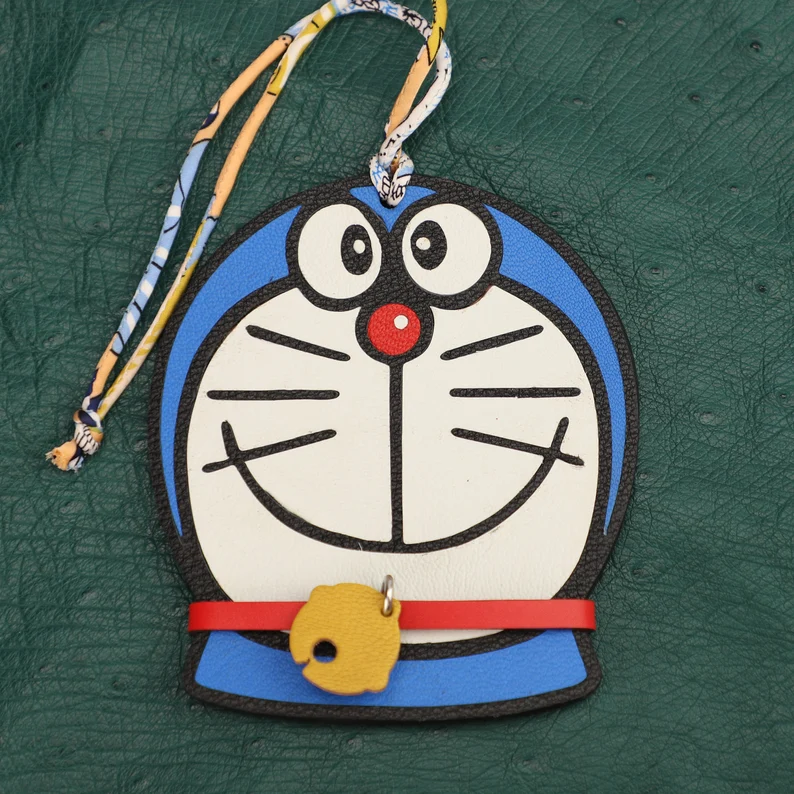 Handmade doraemon Leather bag charm,bag charm handmade and hand stitching production,Chevre myzore bag charm