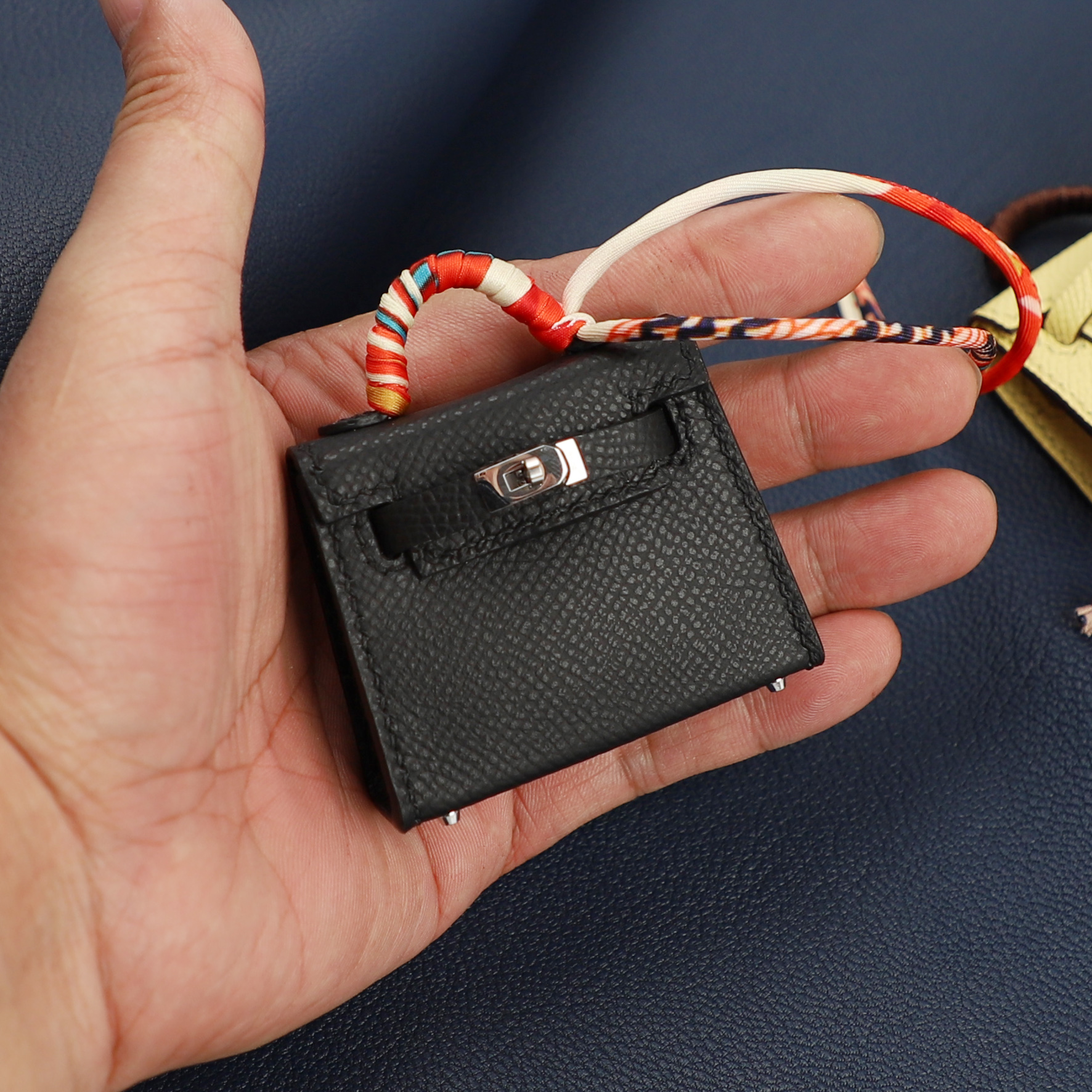 Handmade The Mini kelly bag charm,Black epsom leather micro kelly bag charm