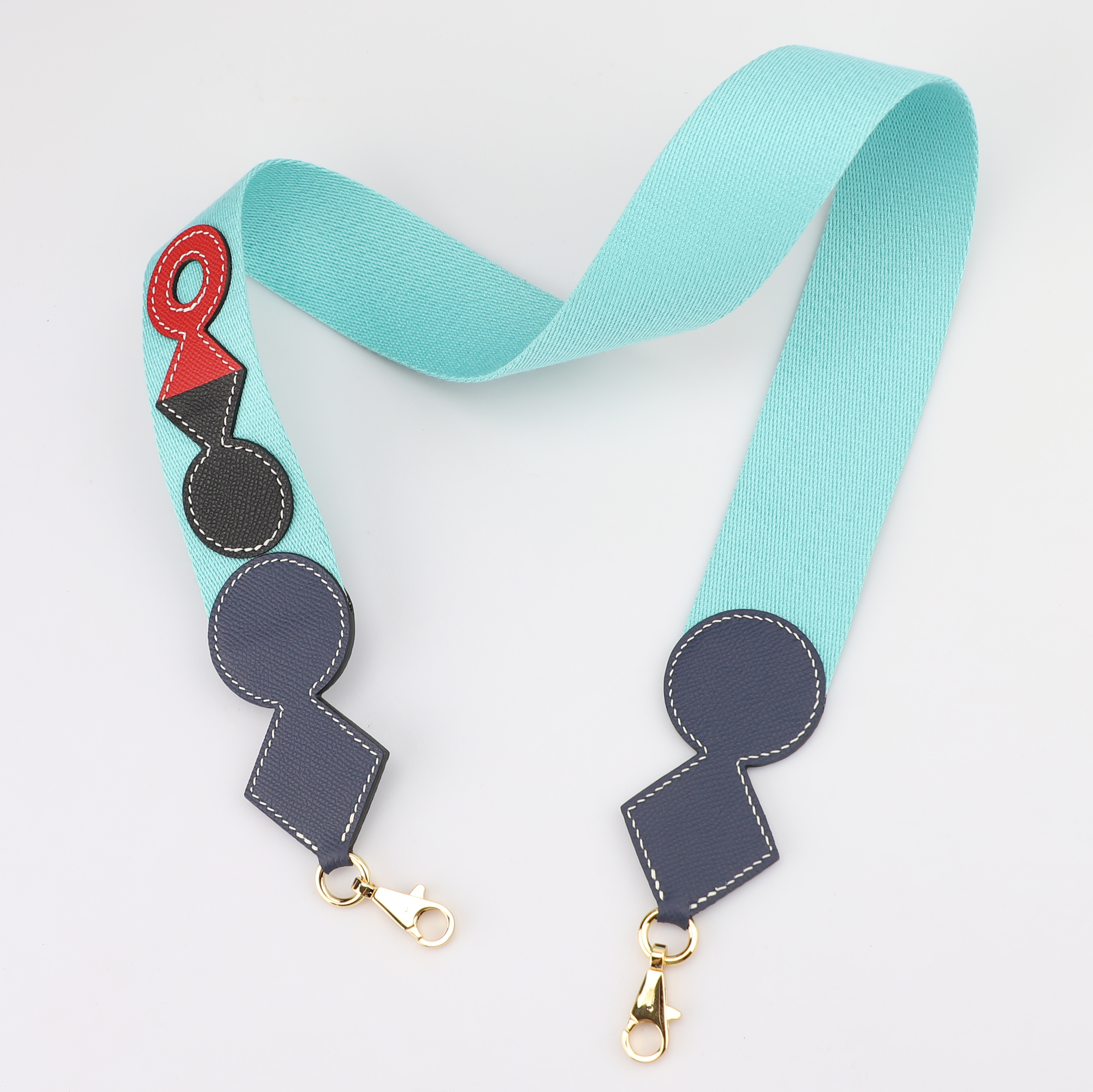 Attelage bag strap in Wooly canvas and Epsom calfskin with gold plated hardware, large snap hook 50mm