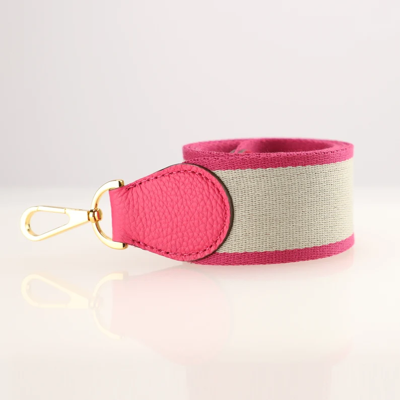 Handamde The 2" wide Rose Shocking/Blue Pale canvas and togo leather shoulder strap for brand bag,guita strap,crossbody strap