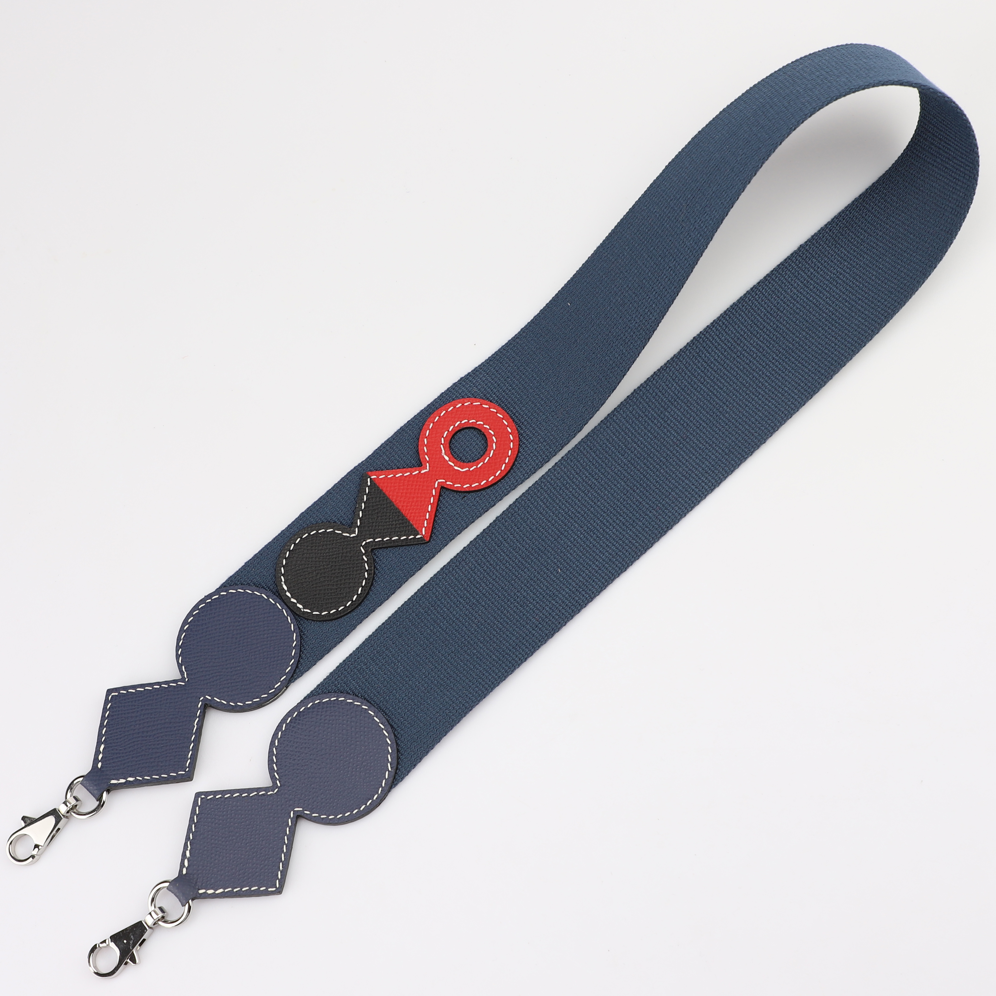 Handmade The Attelage Shoulder Strap Canvas and Epsom Blue Indigo / Black / Rouge H 50mm, large snap hook 50mm