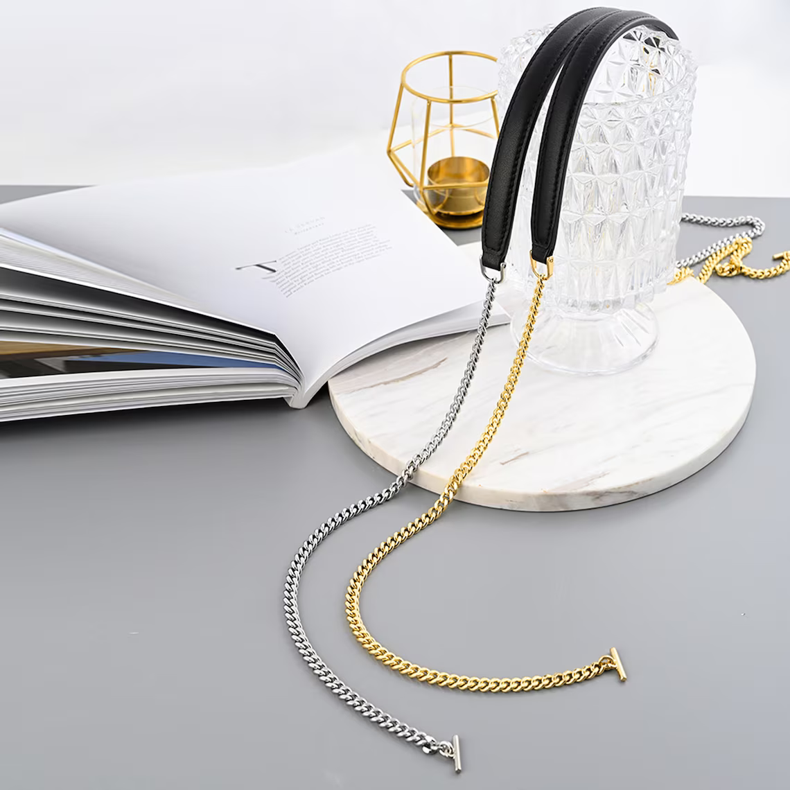 Black Swift leather insert and the chain wallet strap for Y.S.L wallet