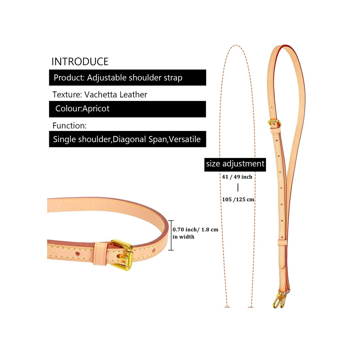 18mm Adjustable Vachetta Leather crossbody strap replacement For Handbags bags speedy Metis Alma Felicie deauville pouch neverfull